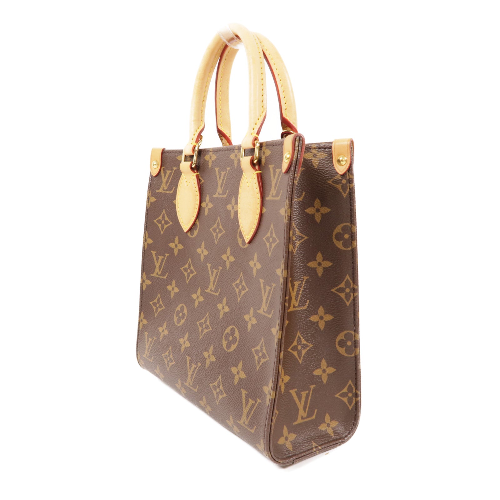 LOUIS VUITTON Monogram Sac Plat BB金扣手挽肩背兩用袋棕色