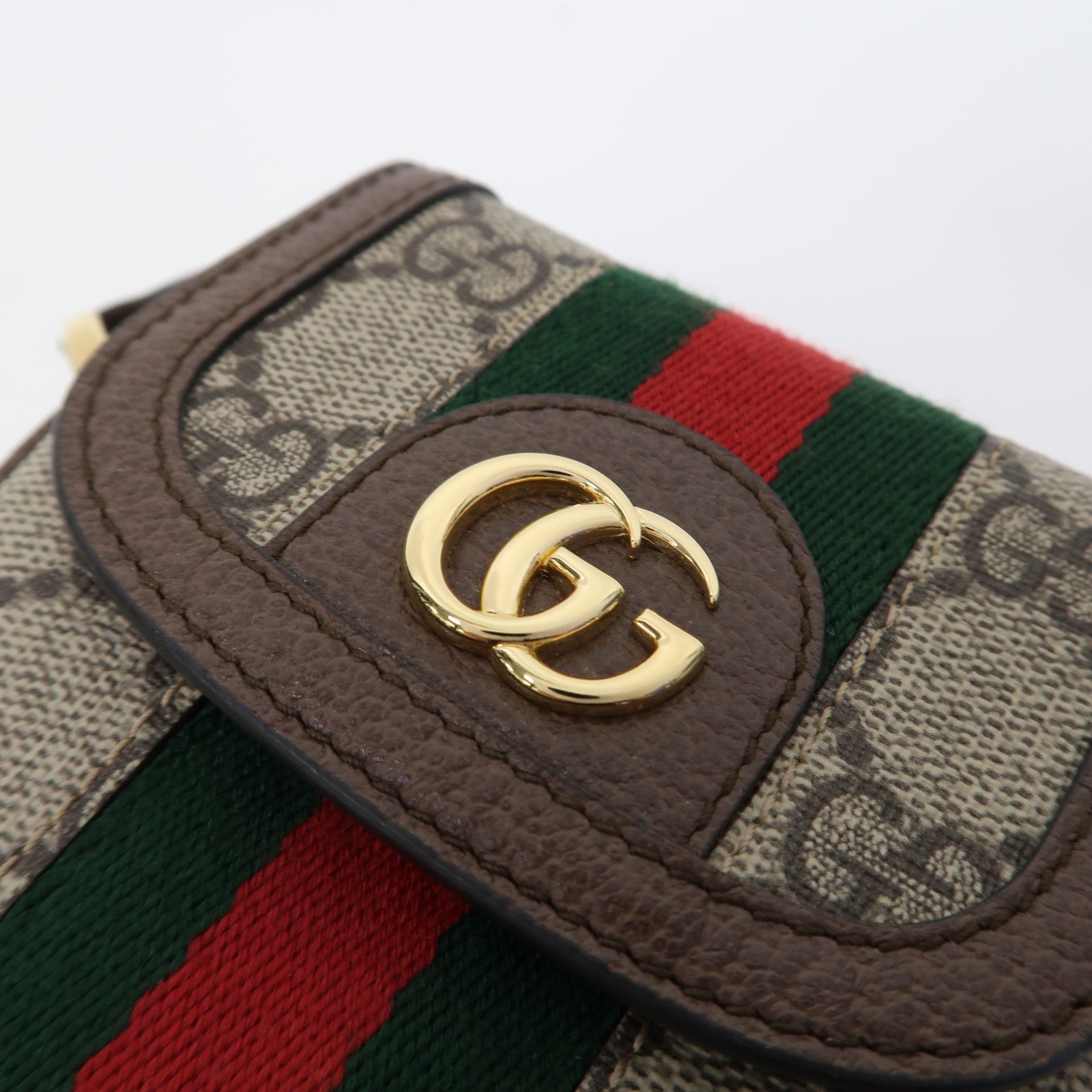 GUCCI 塗層帆布Ophidia Phone Bag金扣肩背袋啡色