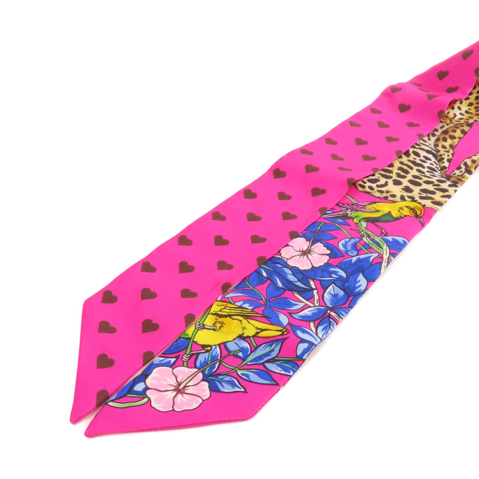 HERMES 絲質Twilly Scarf絲巾粉紅色/啡色/彩色