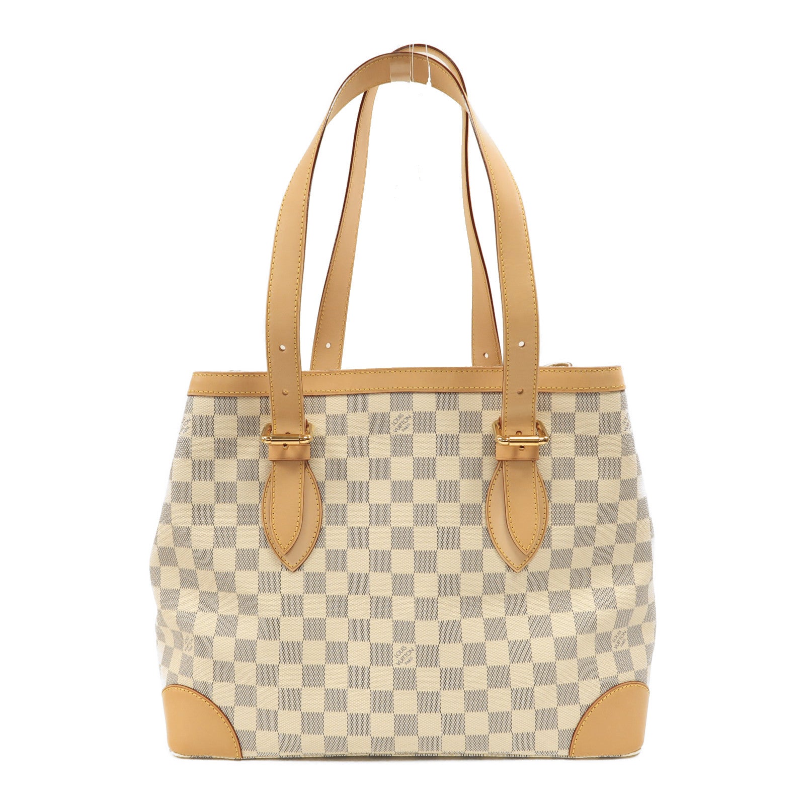 LOUIS VUITTON Damier Azur Hampstead MM金扣手挽袋白色