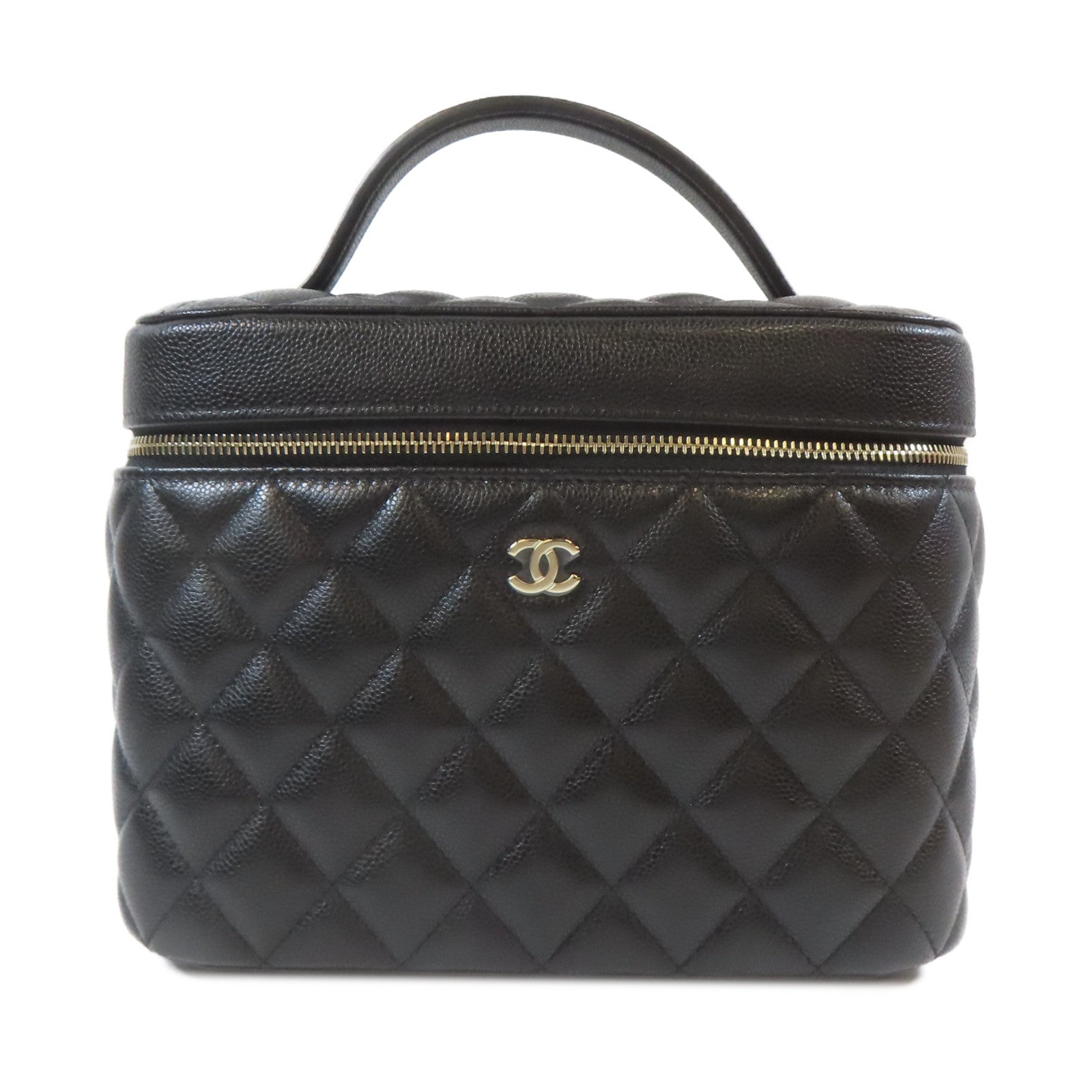 CHANEL 菱格Caviar皮革Vanity Pouch金扣手挽袋黑色