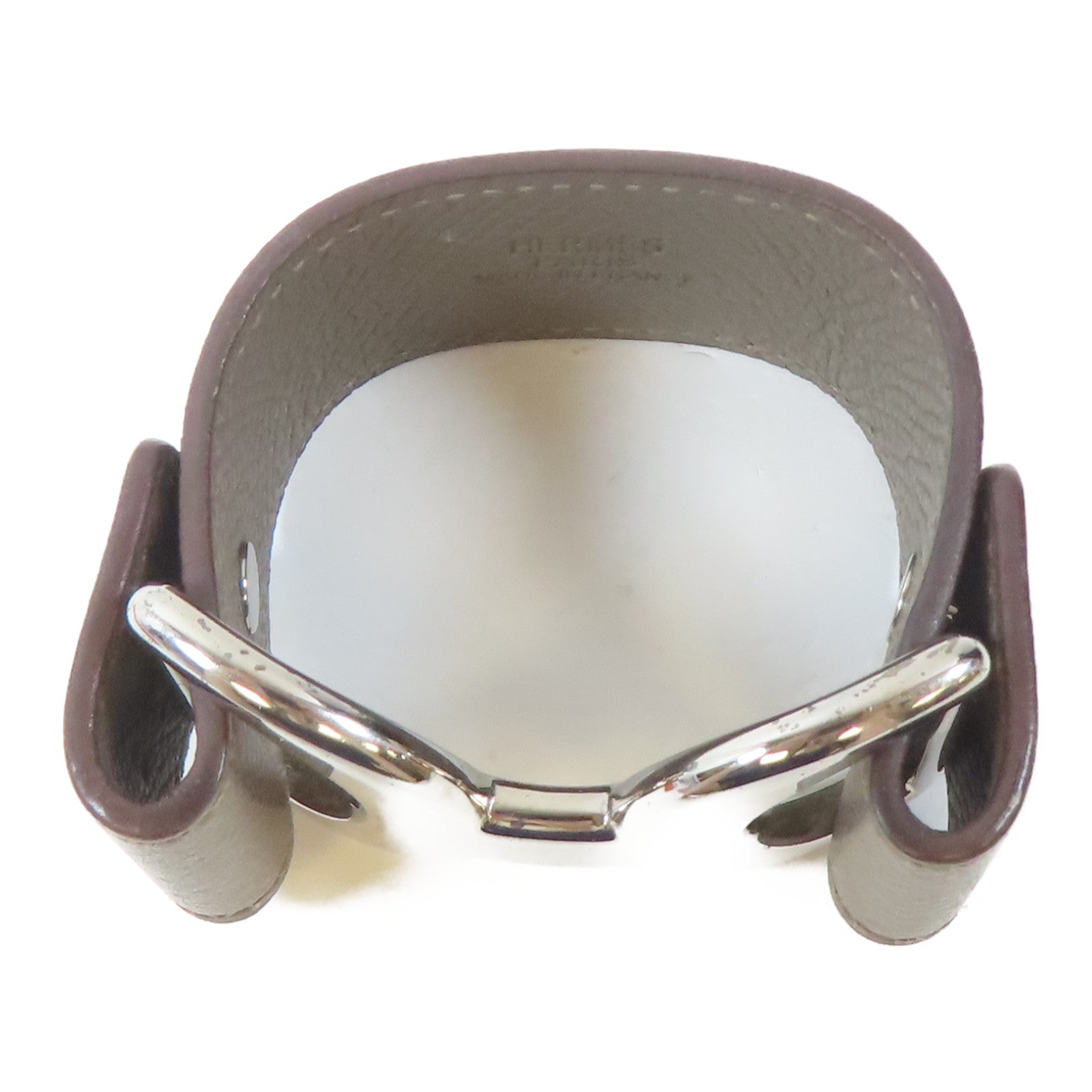 HERMES 【激減優惠】Epsom皮革/金屬Pavane Bracelet銀扣手鐲Etain/錫灰色Hermes#XS/#15cm