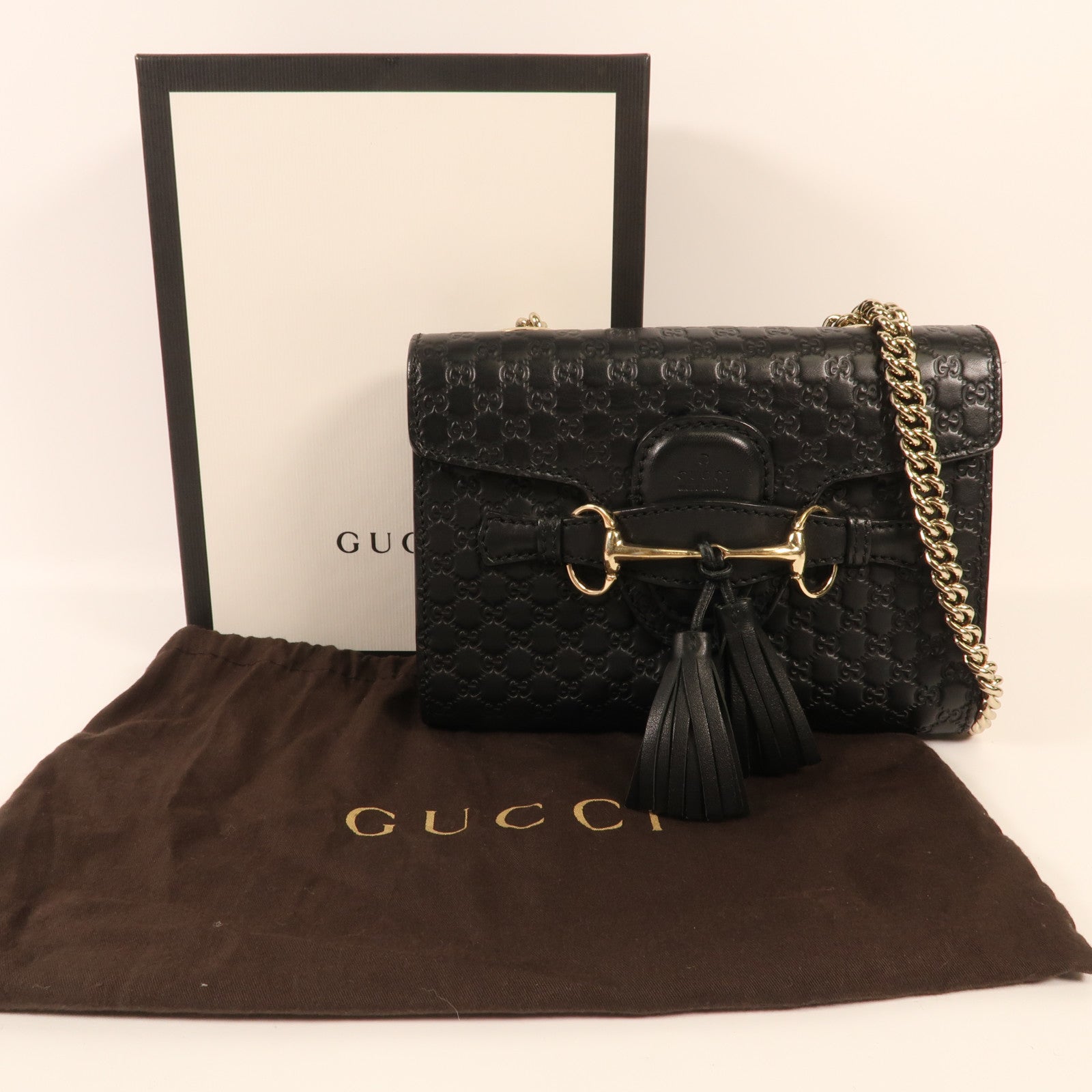 GUCCI 牛皮皮革Guccissima Mini Emily金扣鏈帶肩背袋