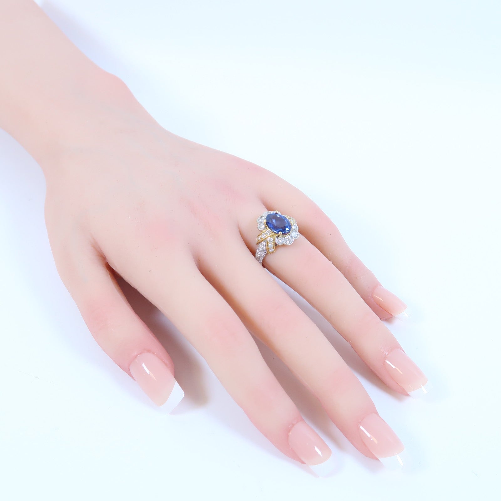 JEWELRY 【激減優惠】18K黃金/白金Sapphire Ring 1.13ct藍寶石/2.92ct鑽石戒指US#6