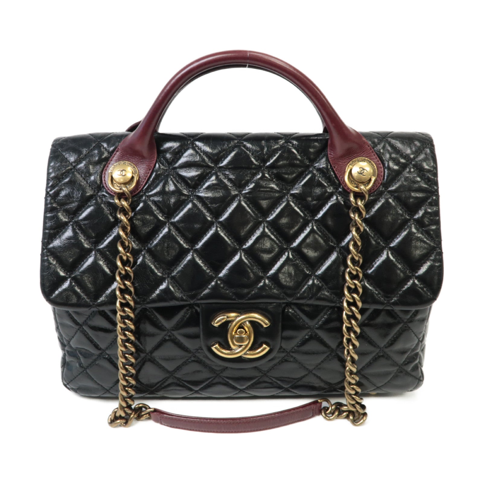 CHANEL 【激減優惠】菱格牛皮皮革2 Way Shoulder金扣手挽肩背兩用袋黑色