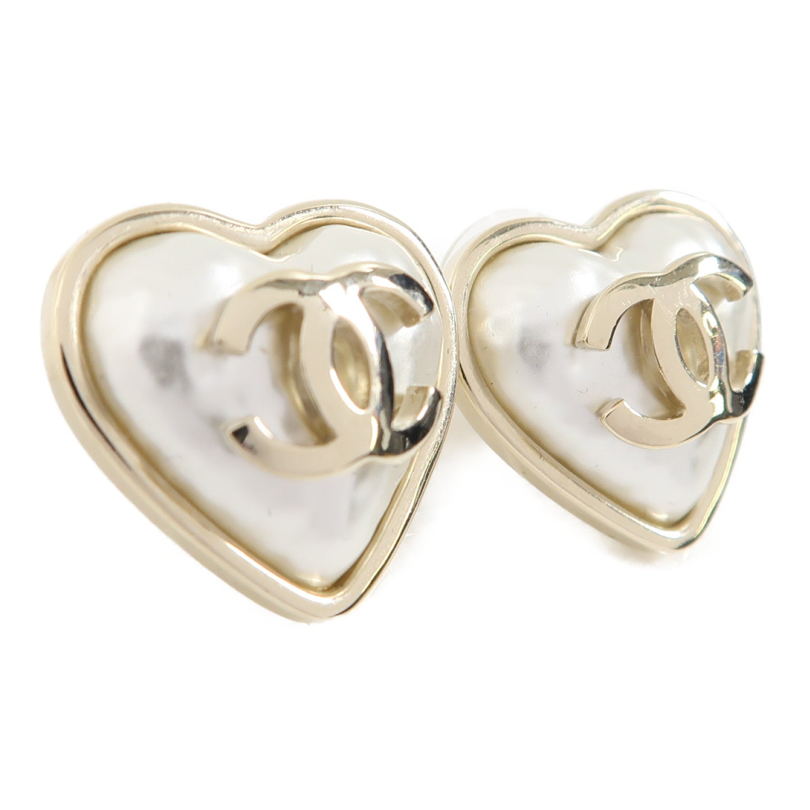 CHANEL 金屬/PVC Earrings耳環金色/白色