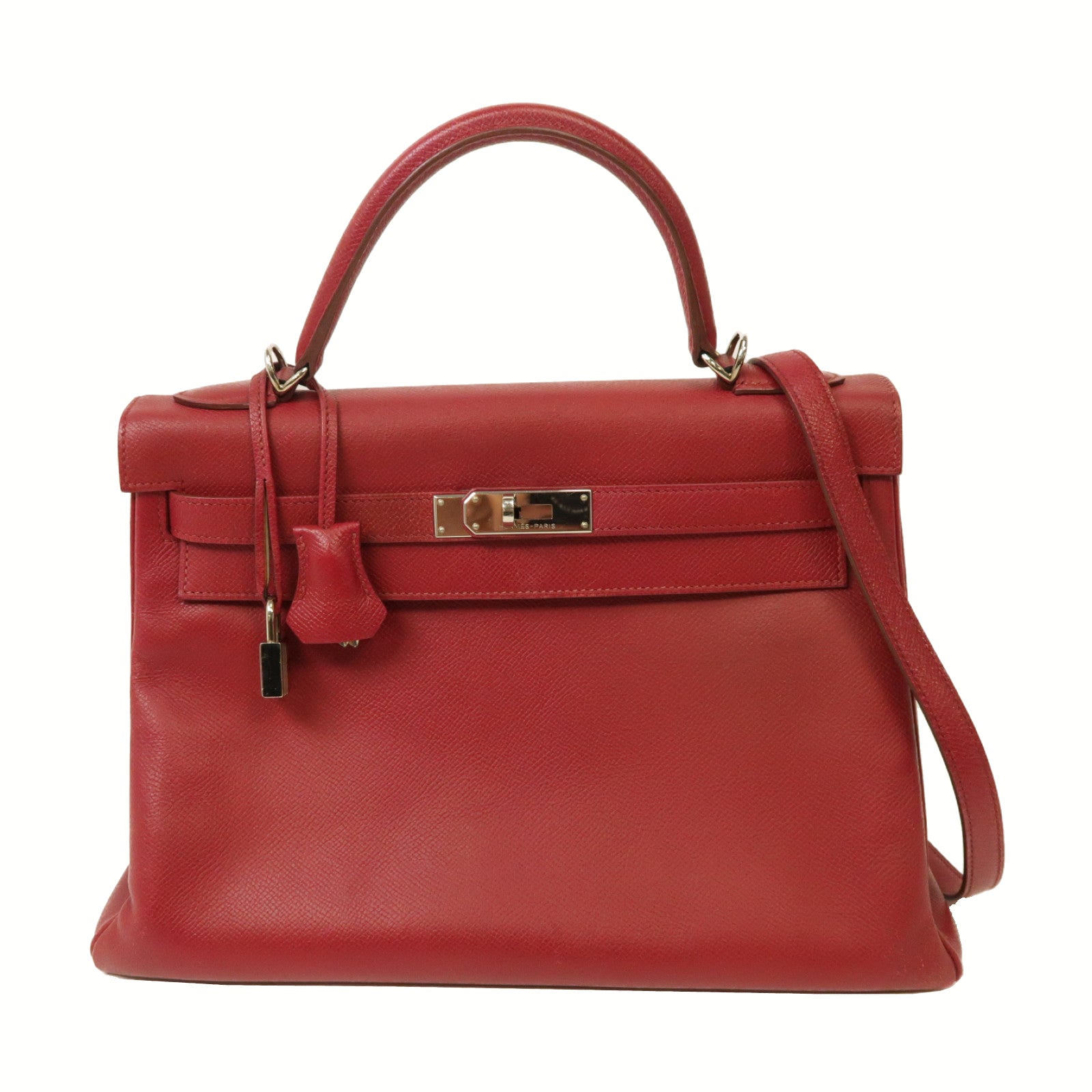 HERMES 【激減優惠】Epsom皮革Kelly 32銀扣手挽肩背兩用袋Ruby/紅色