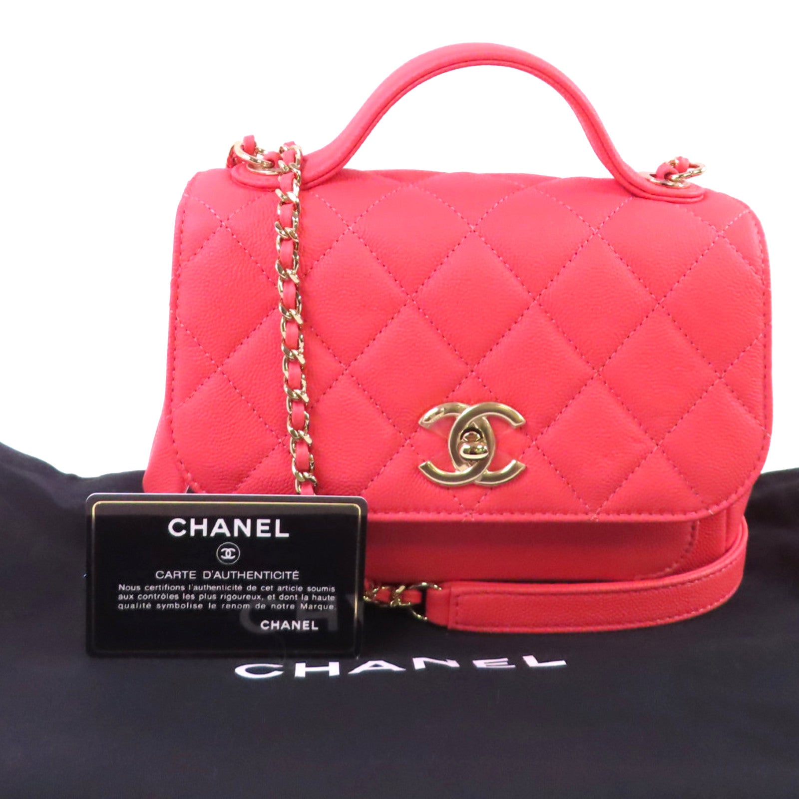 CHANEL 菱格Caviar皮革Affinity 2Way Chain Shoulder Bag金扣鏈帶手挽肩背兩用袋粉紅色
