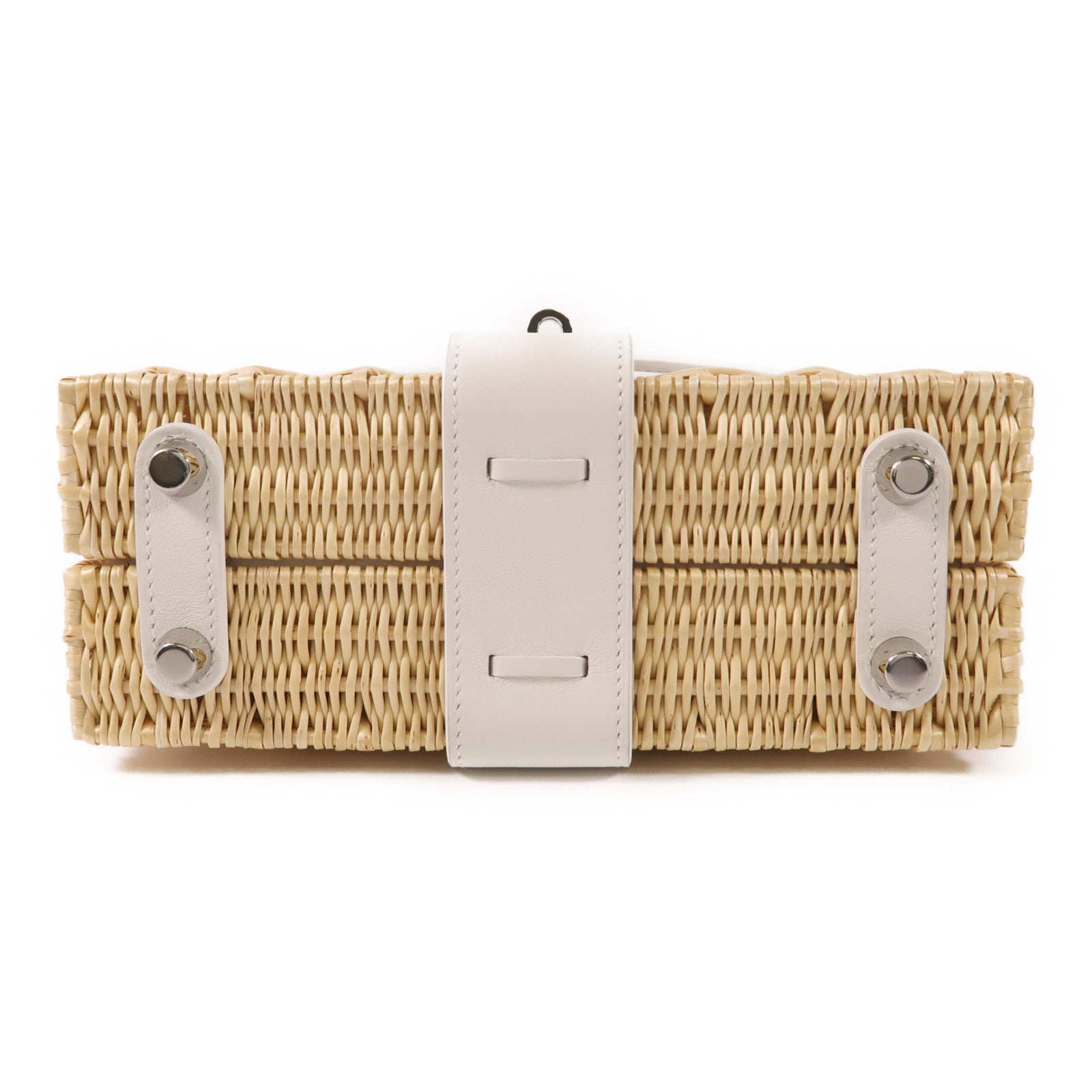 HERMES Wicker/Swift皮革Kelly Picnic Mini銀扣手挽肩背兩用袋White/Beige