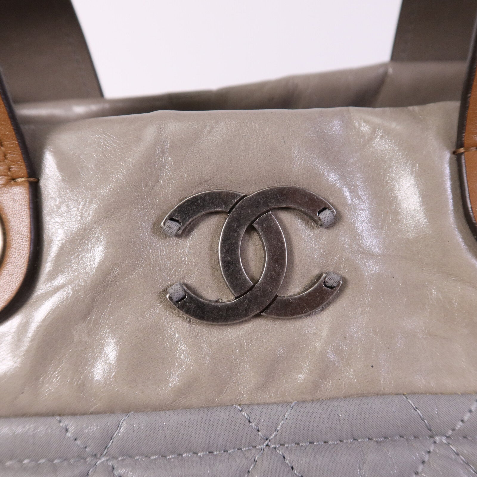 CHANEL 牛皮皮革In The Mix Chain Shoulder Tote銀扣鏈帶手挽肩背兩用袋