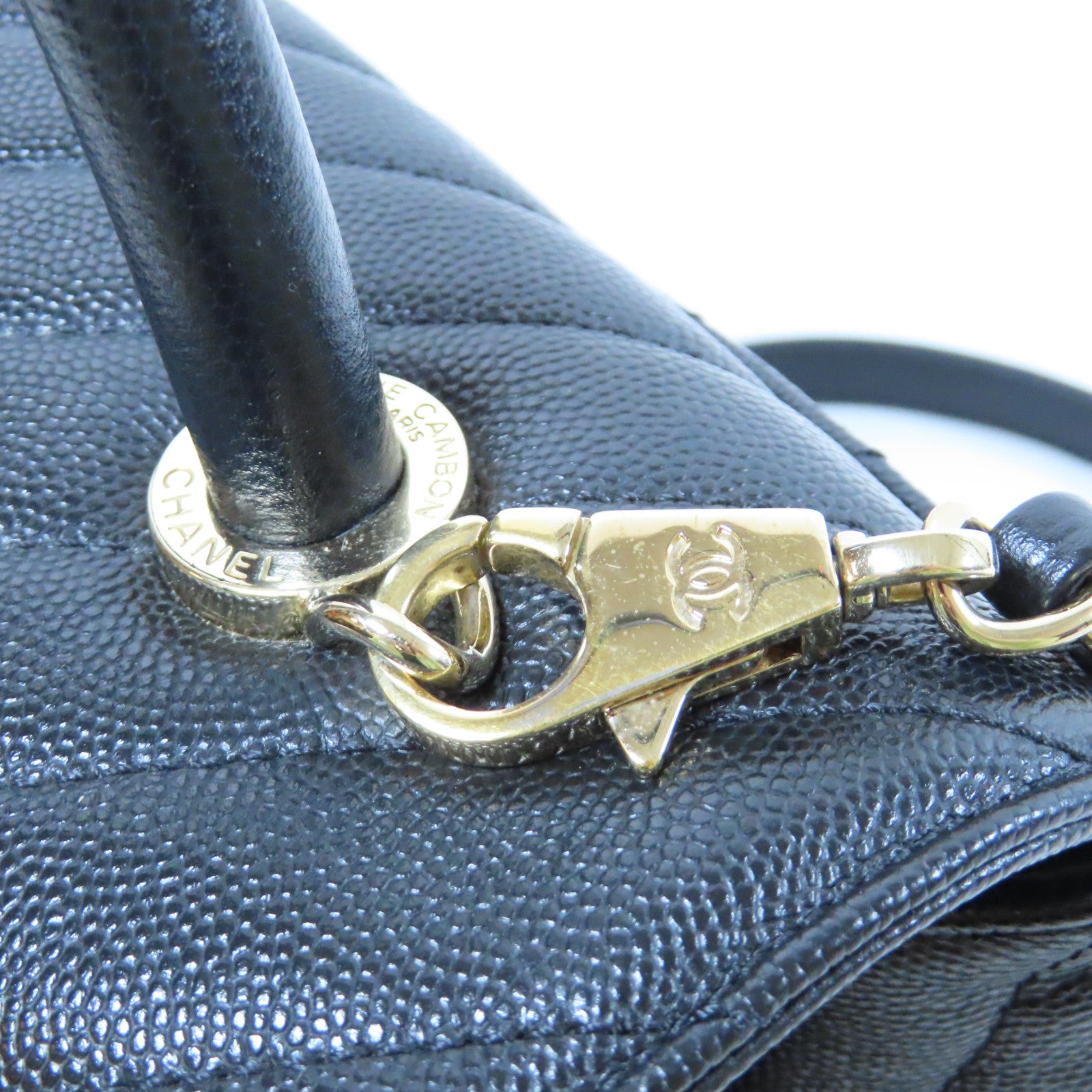 CHANEL 斜紋Caviar皮革2 Way Shoulder Bag金扣手挽肩背兩用袋黑色