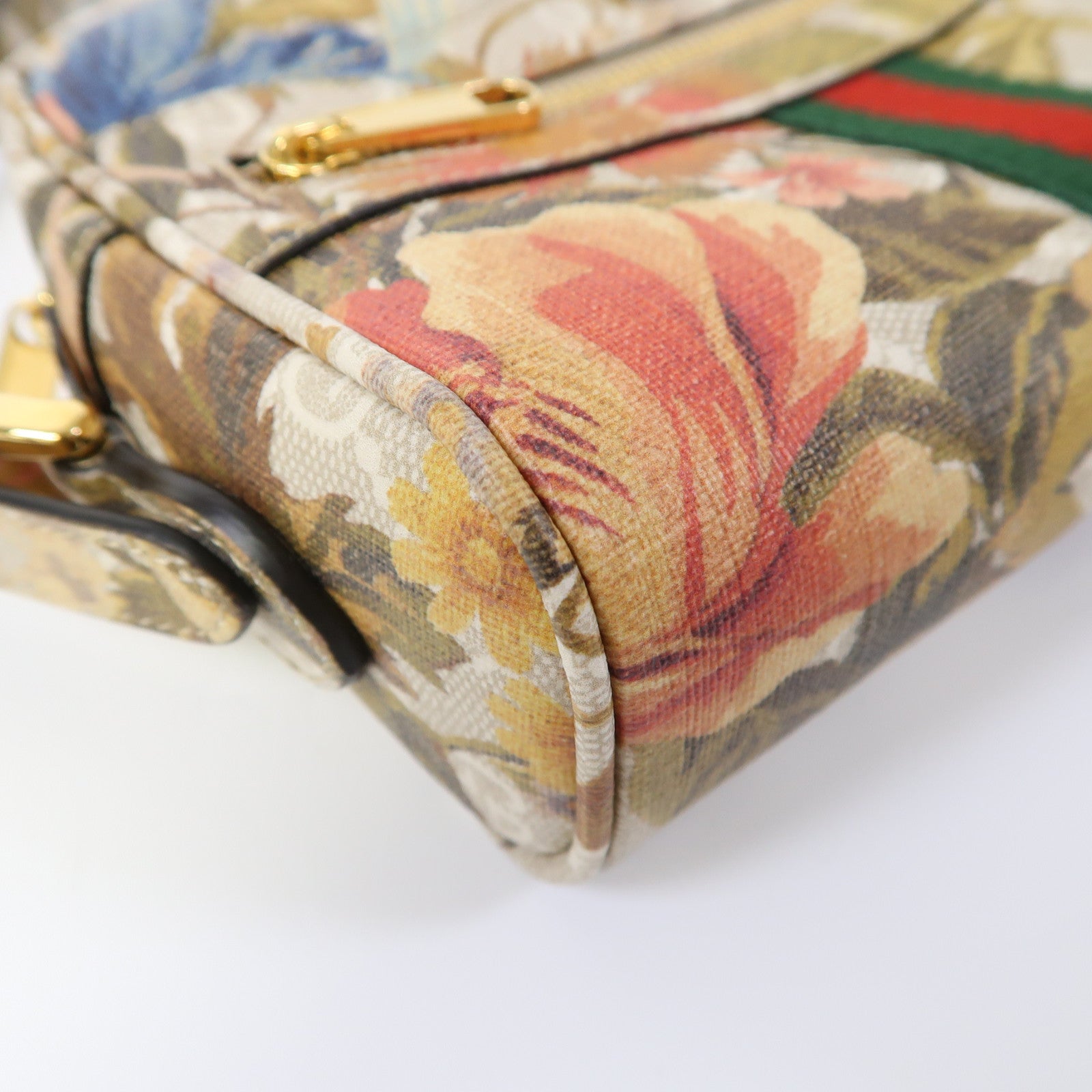 GUCCI 塗層帆布Ophidia金扣肩背袋卡其色