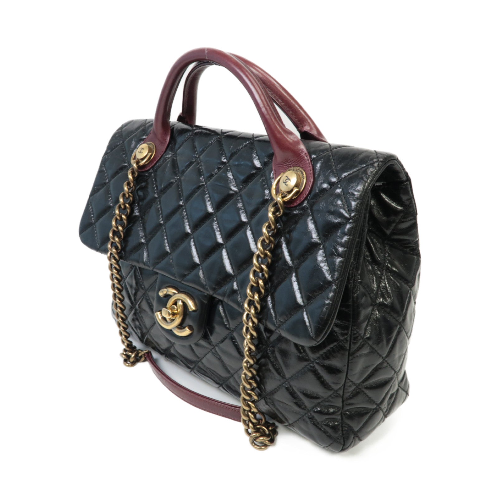 CHANEL 【激減優惠】菱格牛皮皮革2 Way Shoulder金扣手挽肩背兩用袋黑色