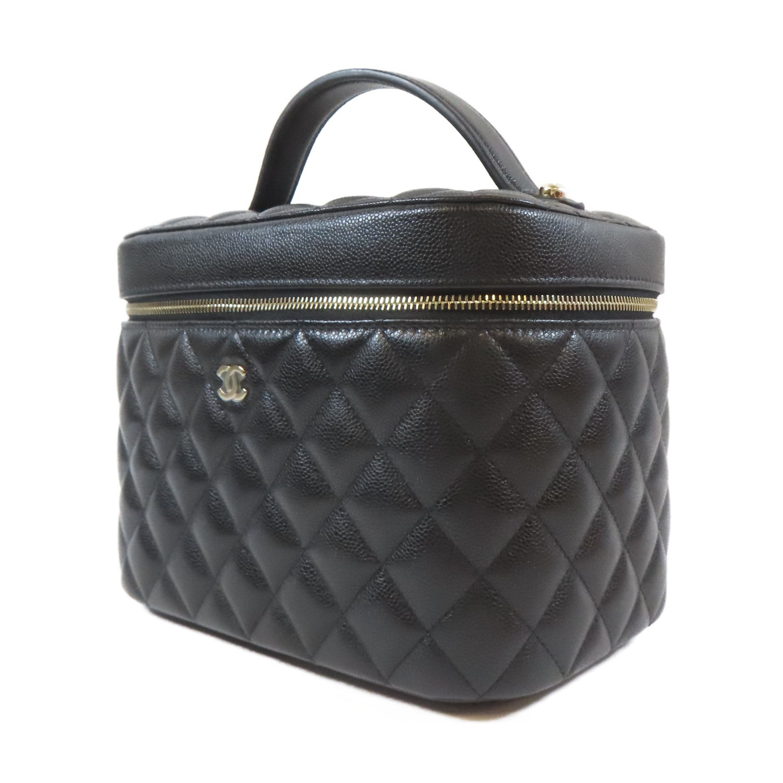 CHANEL 菱格Caviar皮革Vanity Pouch金扣手挽袋黑色