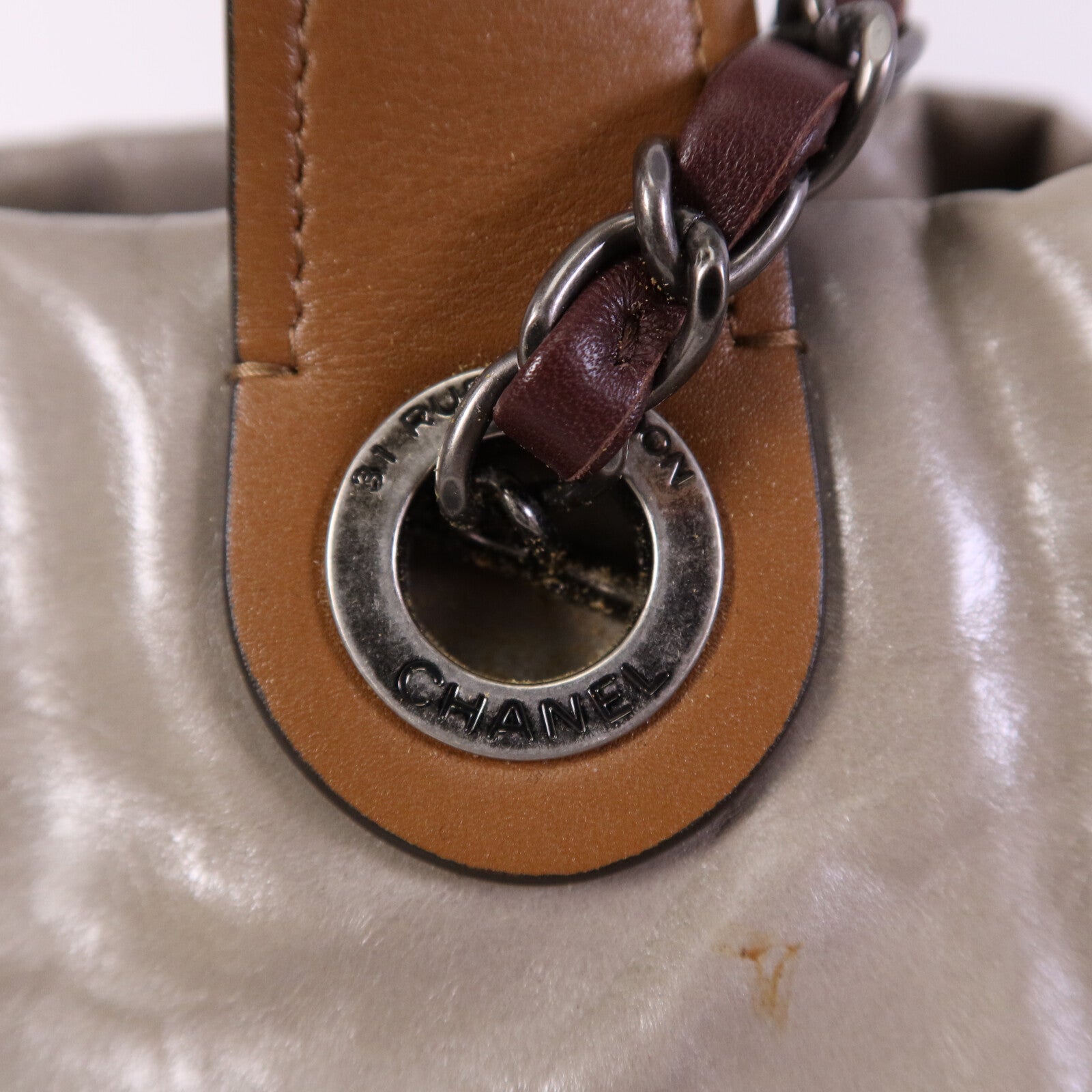 CHANEL 牛皮皮革In The Mix Chain Shoulder Tote銀扣鏈帶手挽肩背兩用袋
