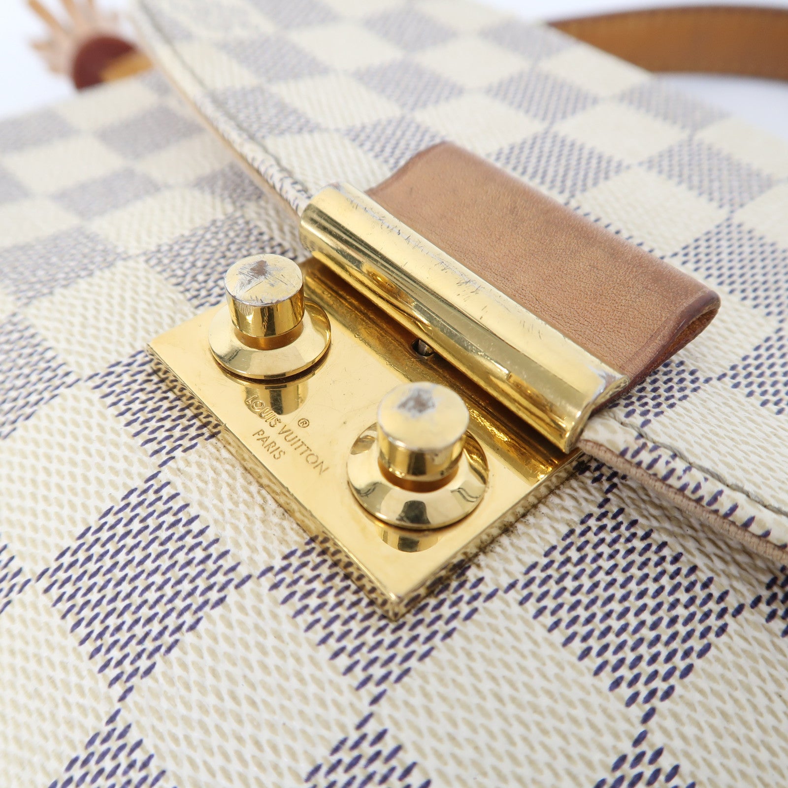 LOUIS VUITTON Damier Azur Croisette金扣手挽肩背兩用袋白色