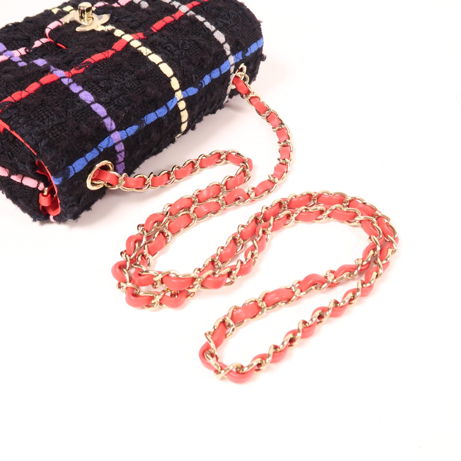 CHANEL 羊毛/粗花呢Mini Flap Bag金扣鏈帶肩背袋