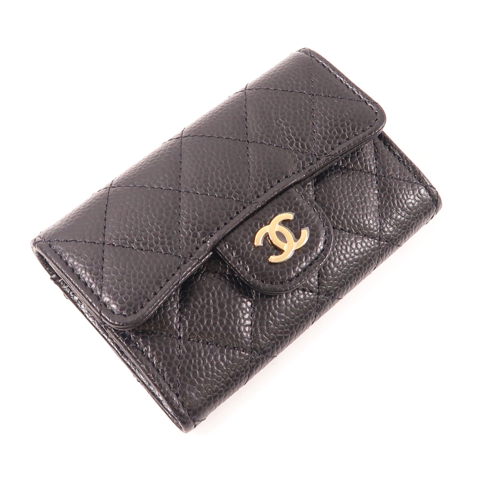 CHANEL 牛皮皮革Card Case金扣卡片套黑色