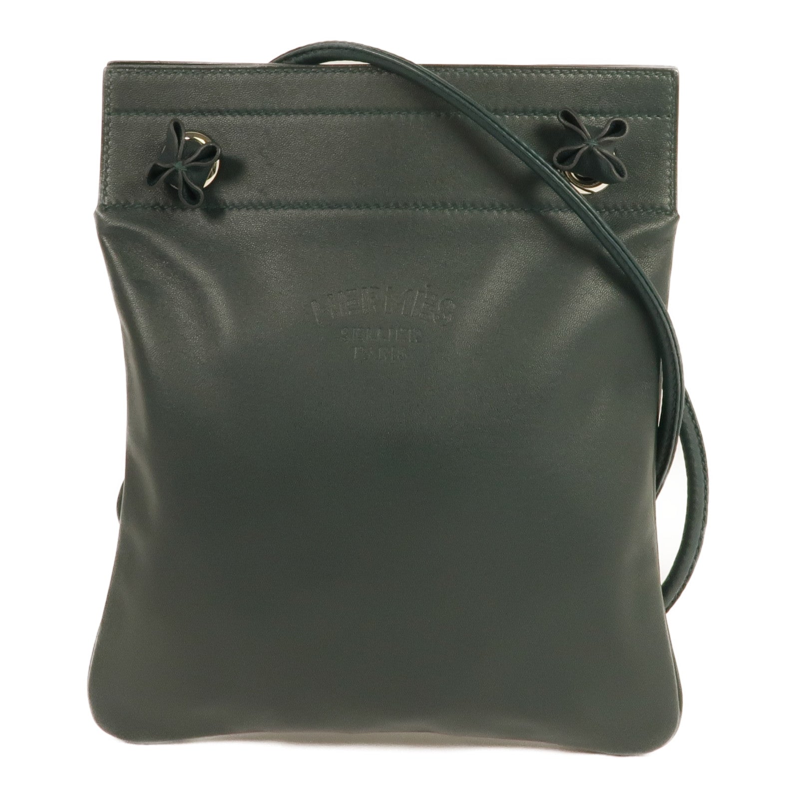 HERMES Swift皮革Aline銀扣肩背袋Green