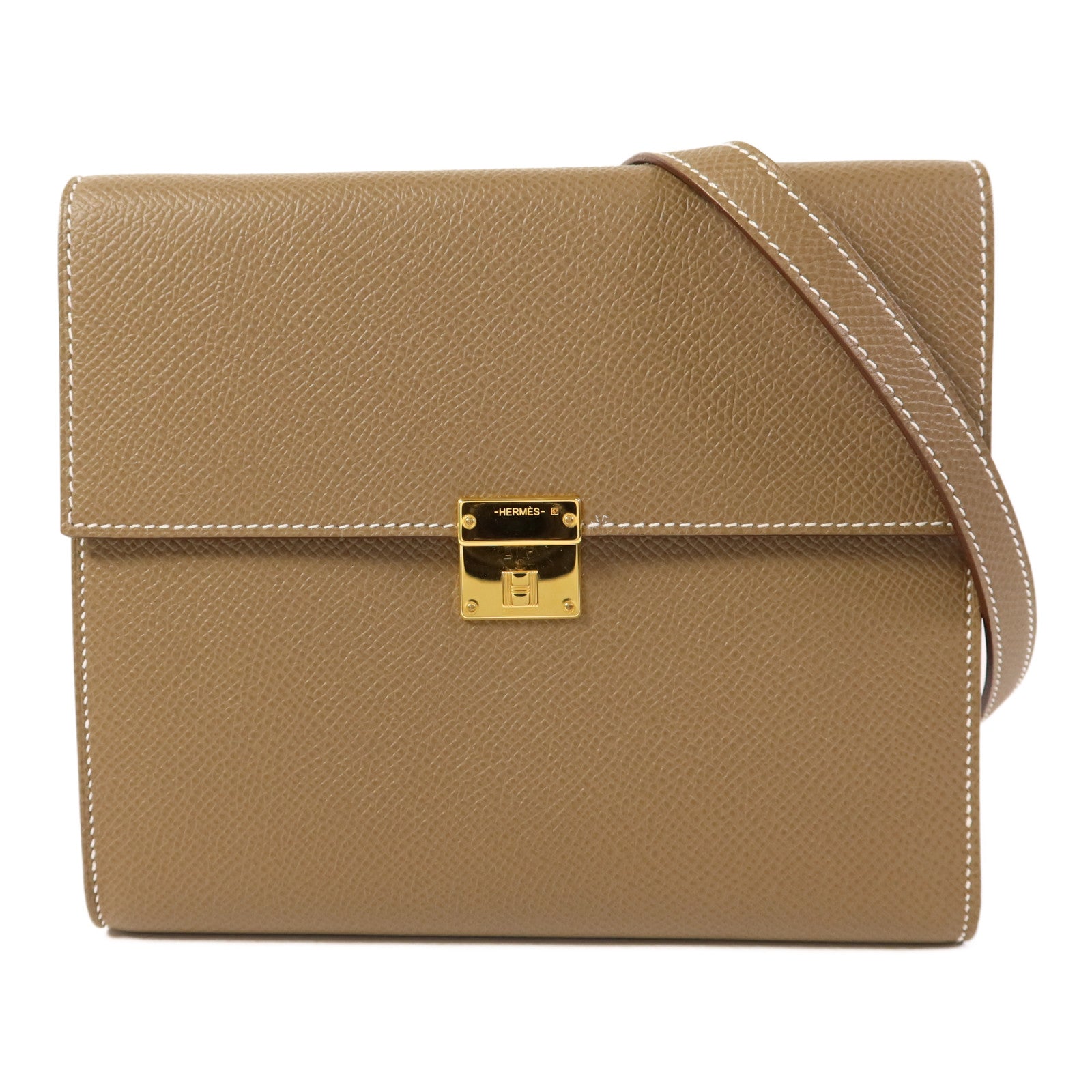 HERMES Epsom皮革Clic 16金扣肩背袋Etoupe