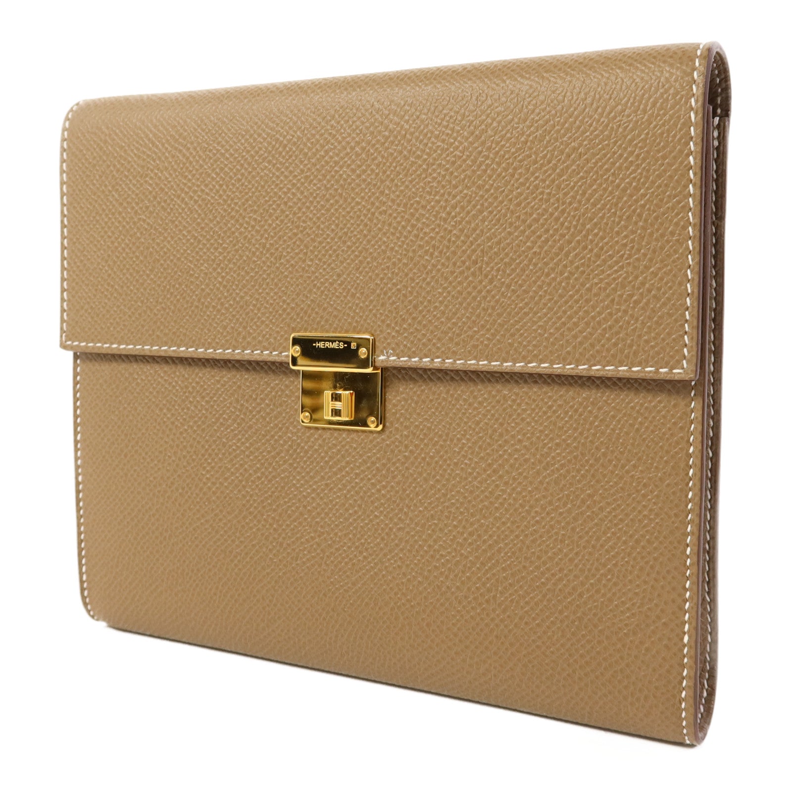 HERMES Epsom皮革Clic 16金扣肩背袋Etoupe