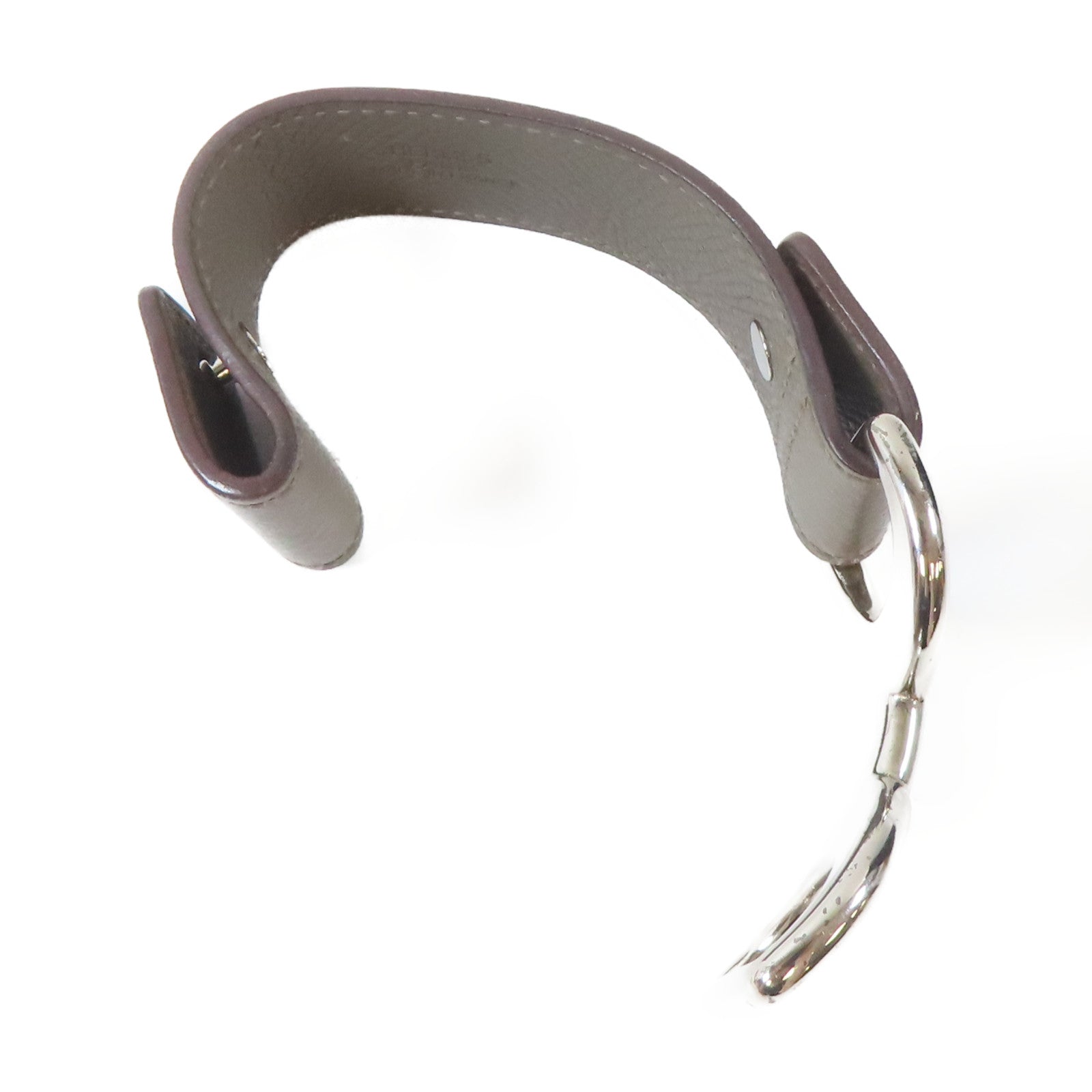 HERMES 【激減優惠】Epsom皮革/金屬Pavane Bracelet銀扣手鐲Etain/錫灰色Hermes#XS/#15cm