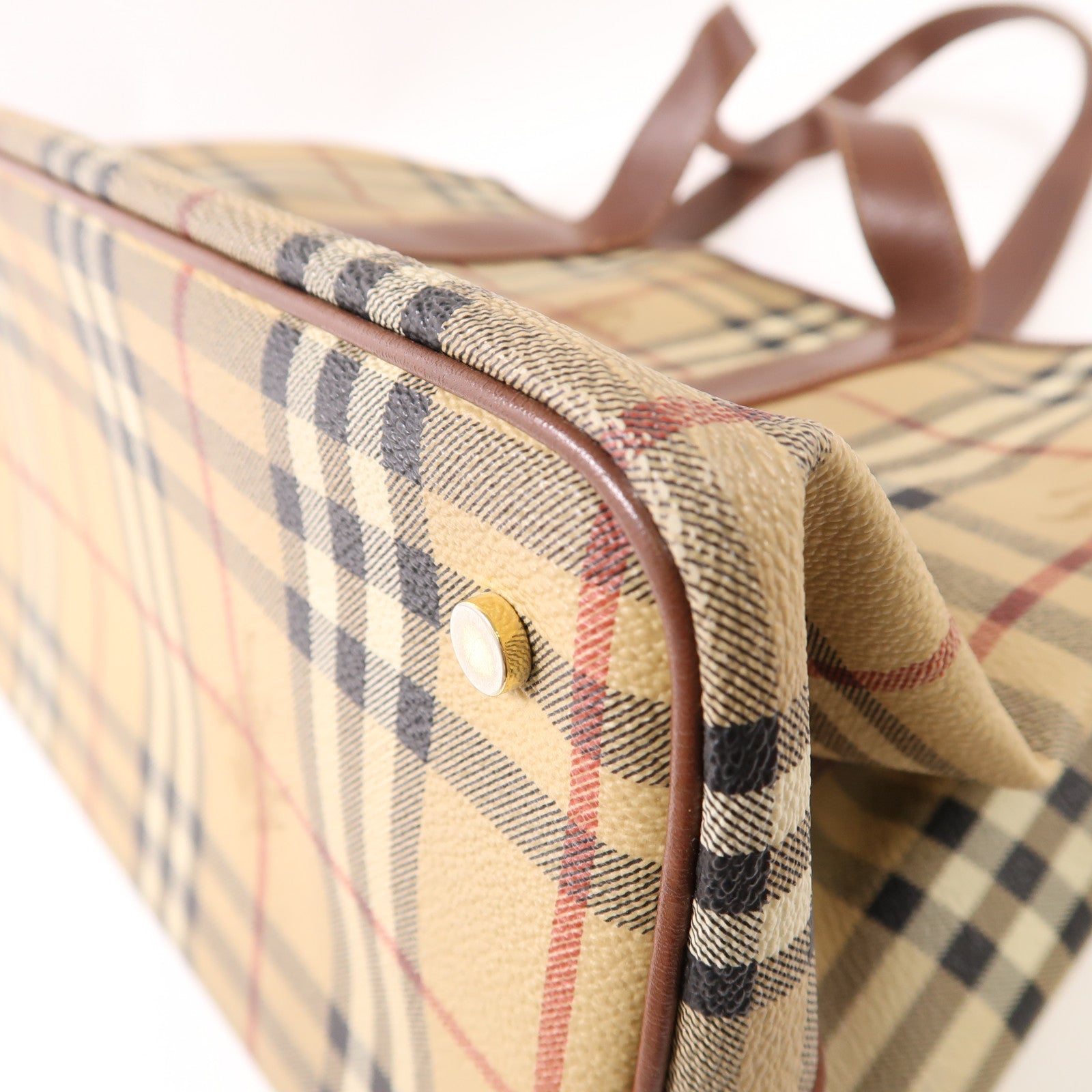 BURBERRY 塗層帆布/牛皮皮革Tote Bag銀扣手挽袋