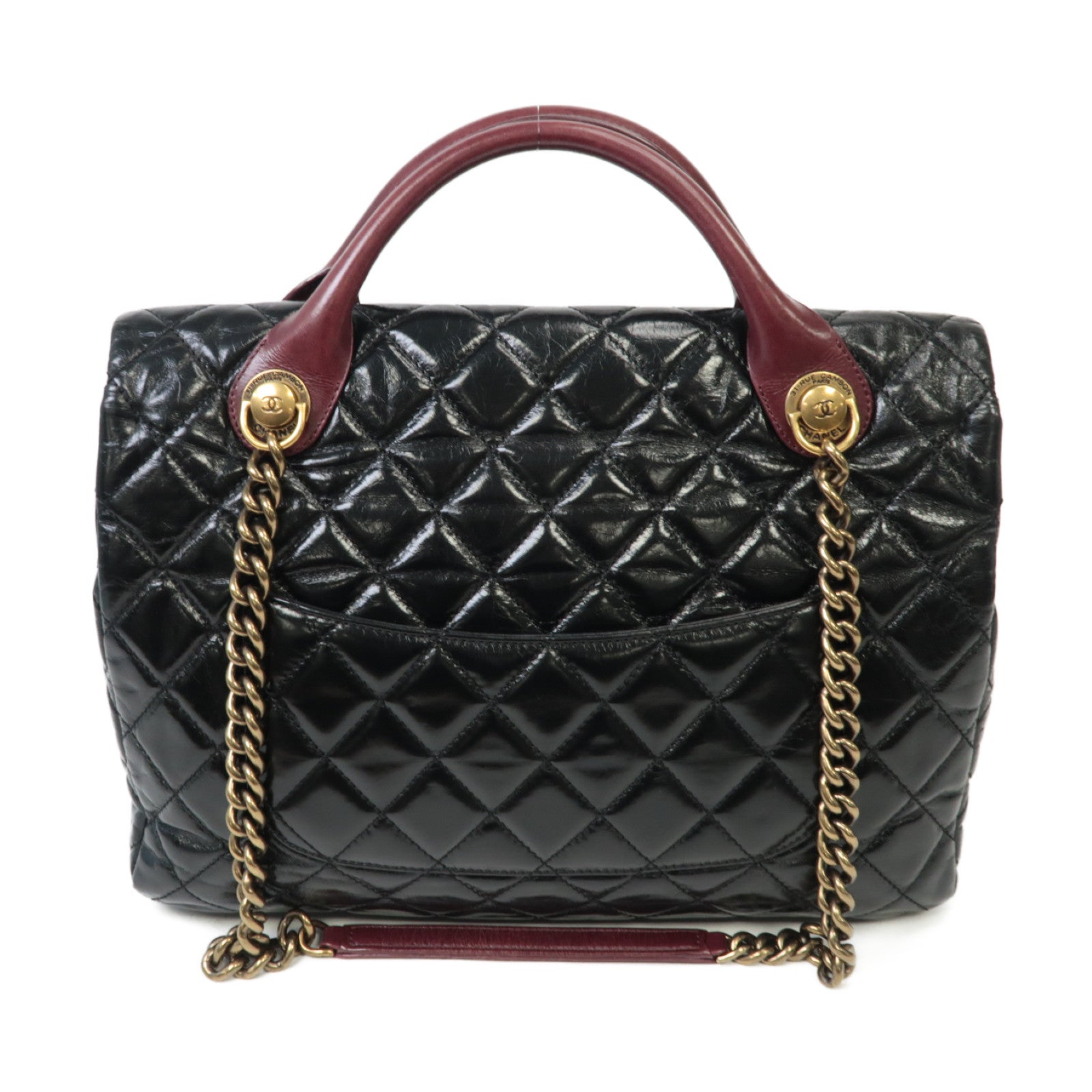 CHANEL 【激減優惠】菱格牛皮皮革2 Way Shoulder金扣手挽肩背兩用袋黑色