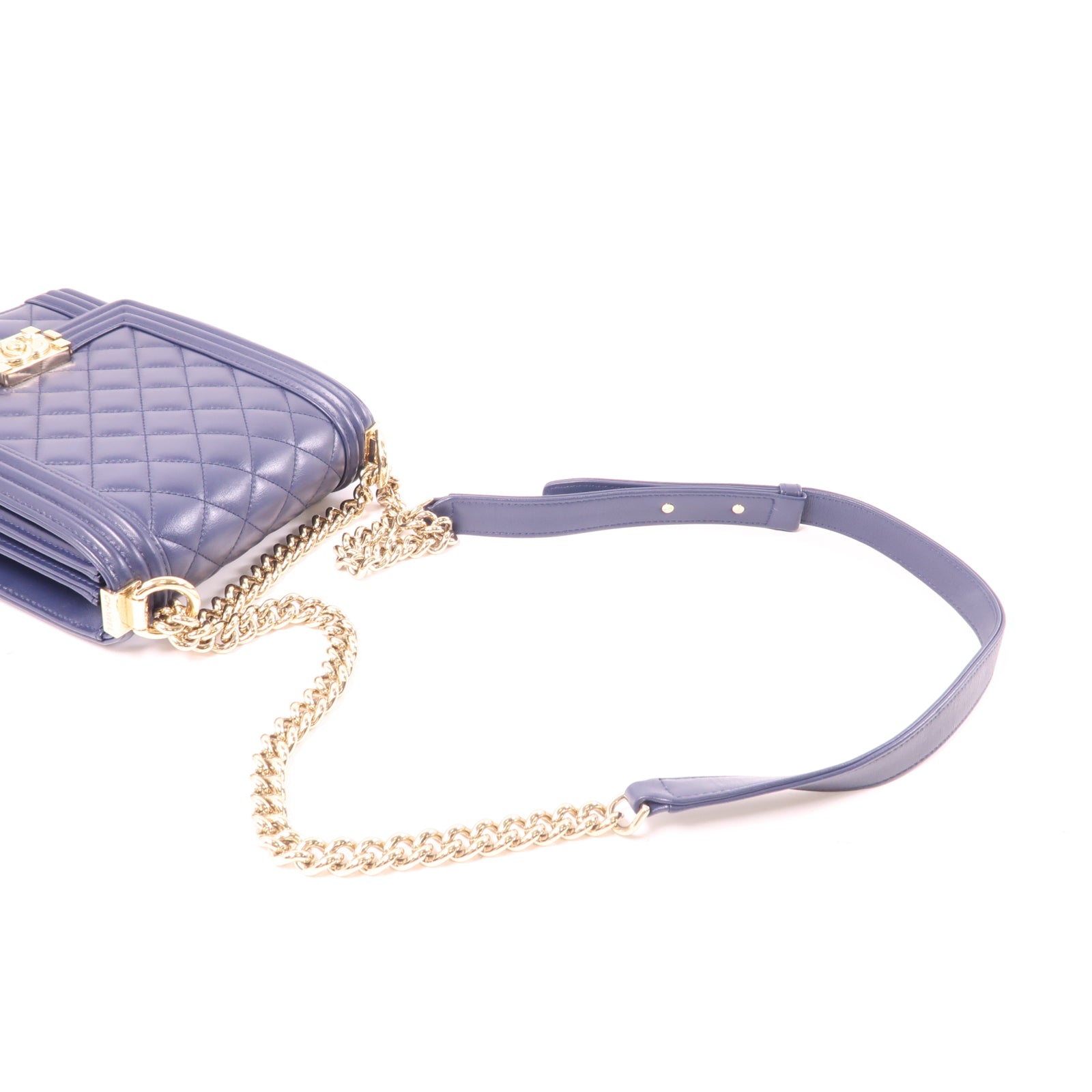 CHANEL 【激減優惠】羊皮皮革Le Boy金扣肩背袋藍色