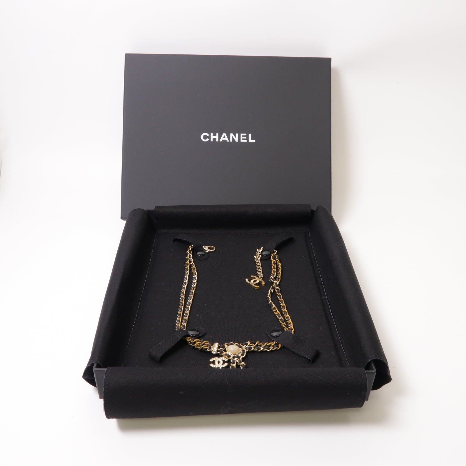CHANEL 金屬Necklace項鍊黒色/金色