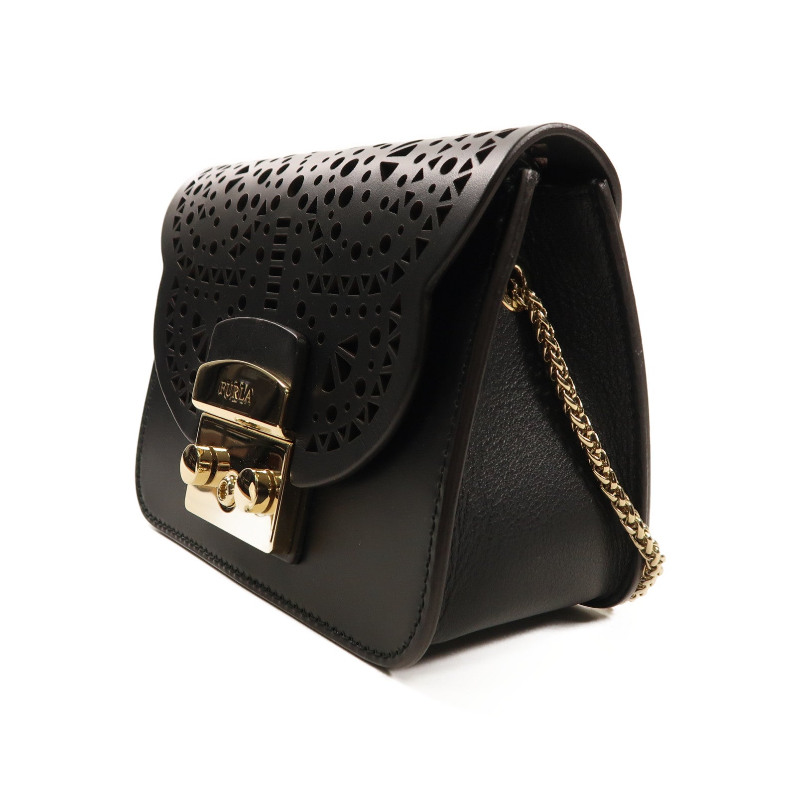 Furla 牛皮皮革Chain Shoulder金扣鏈帶肩背袋