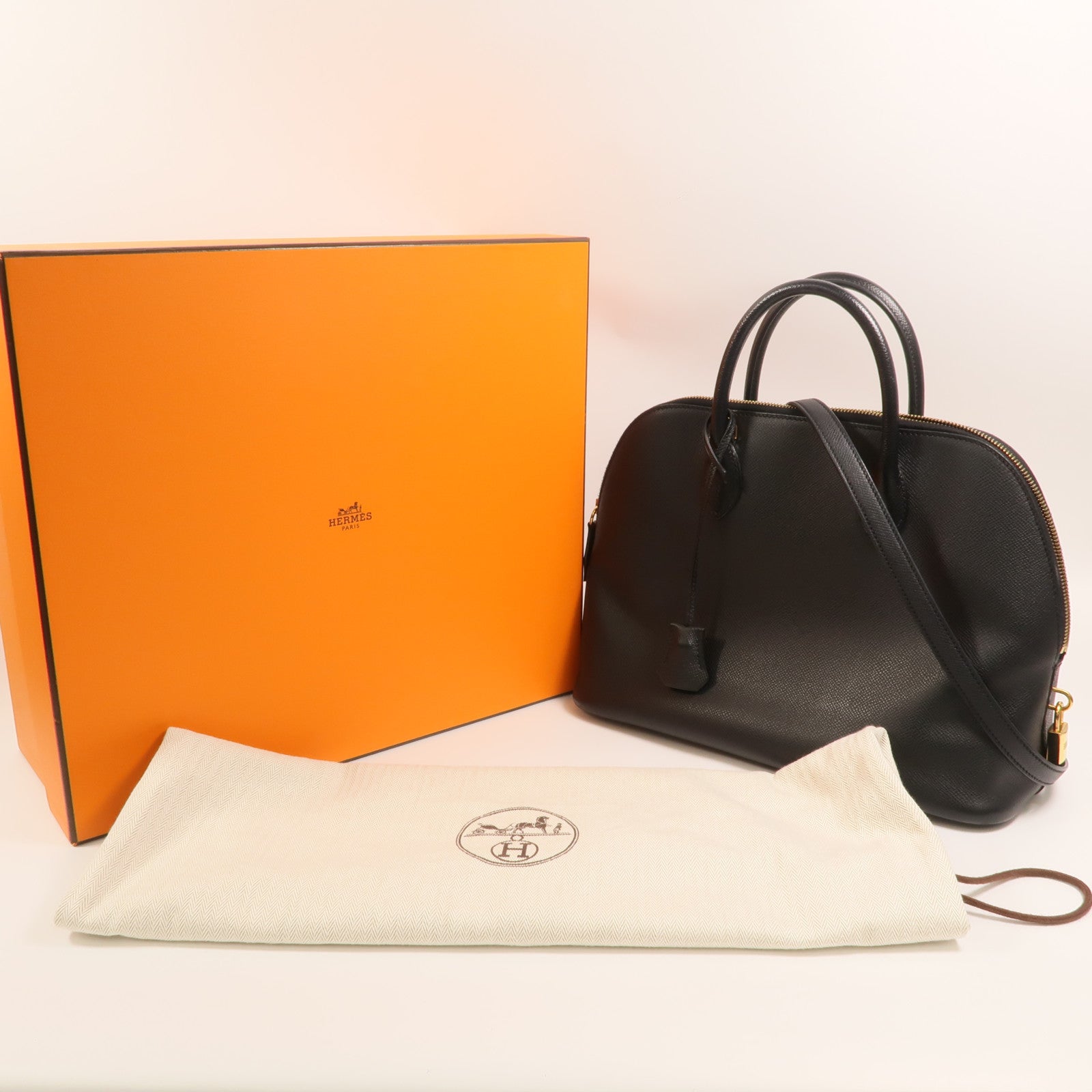 HERMES Epsom皮革Bolide1923 30金扣手挽肩背兩用袋Noir