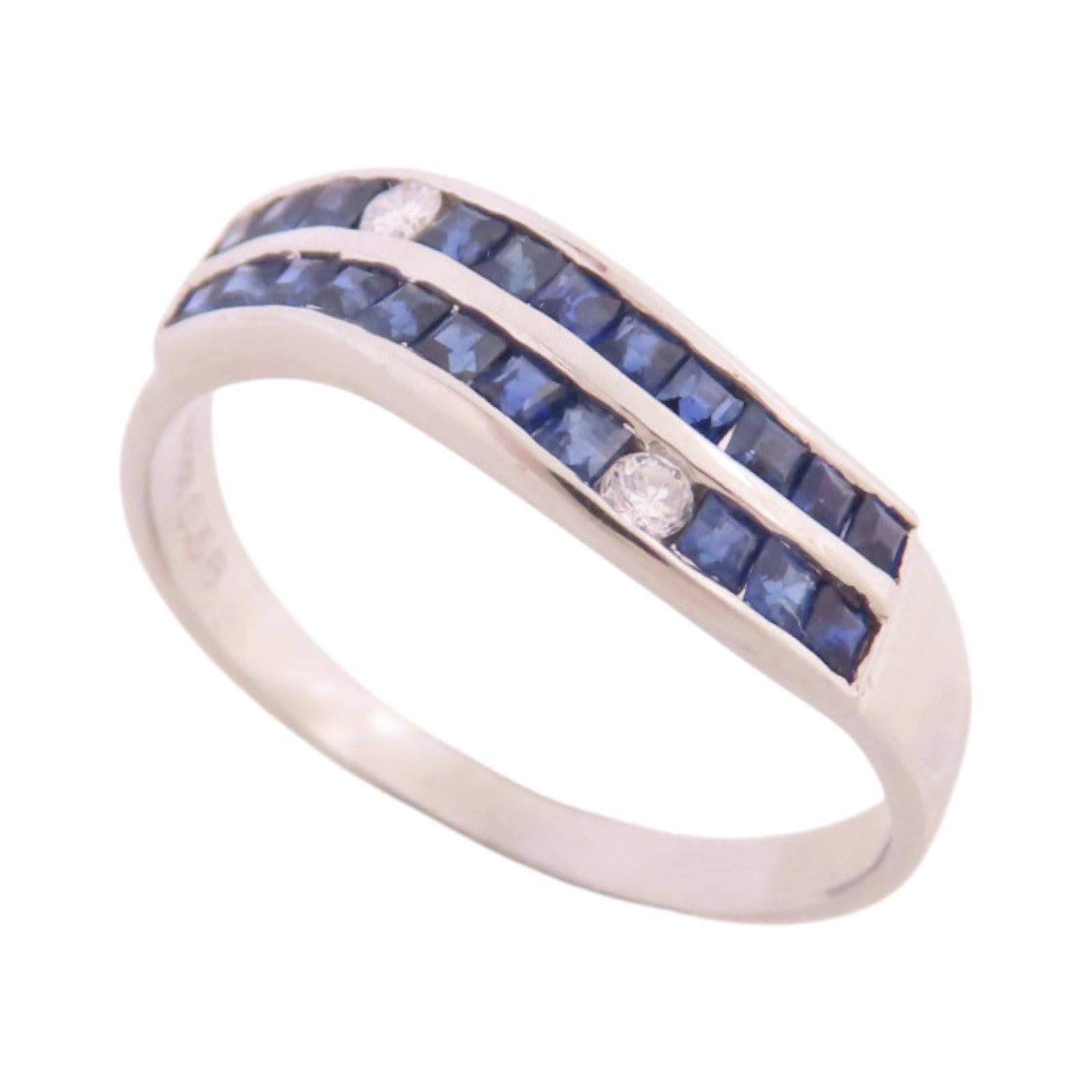 JEWELRY 【激減優惠】PT900鉑金/藍寶石/鑽石Sapphire Diamond Ring戒指US#6.5
