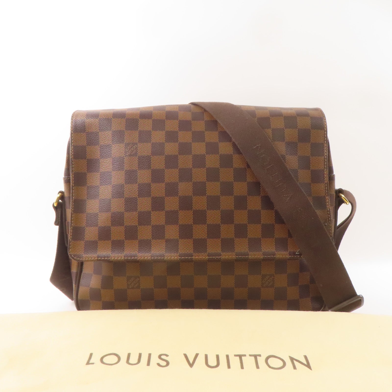 LOUIS VUITTON Damier Shelton MM金扣肩背袋棕色