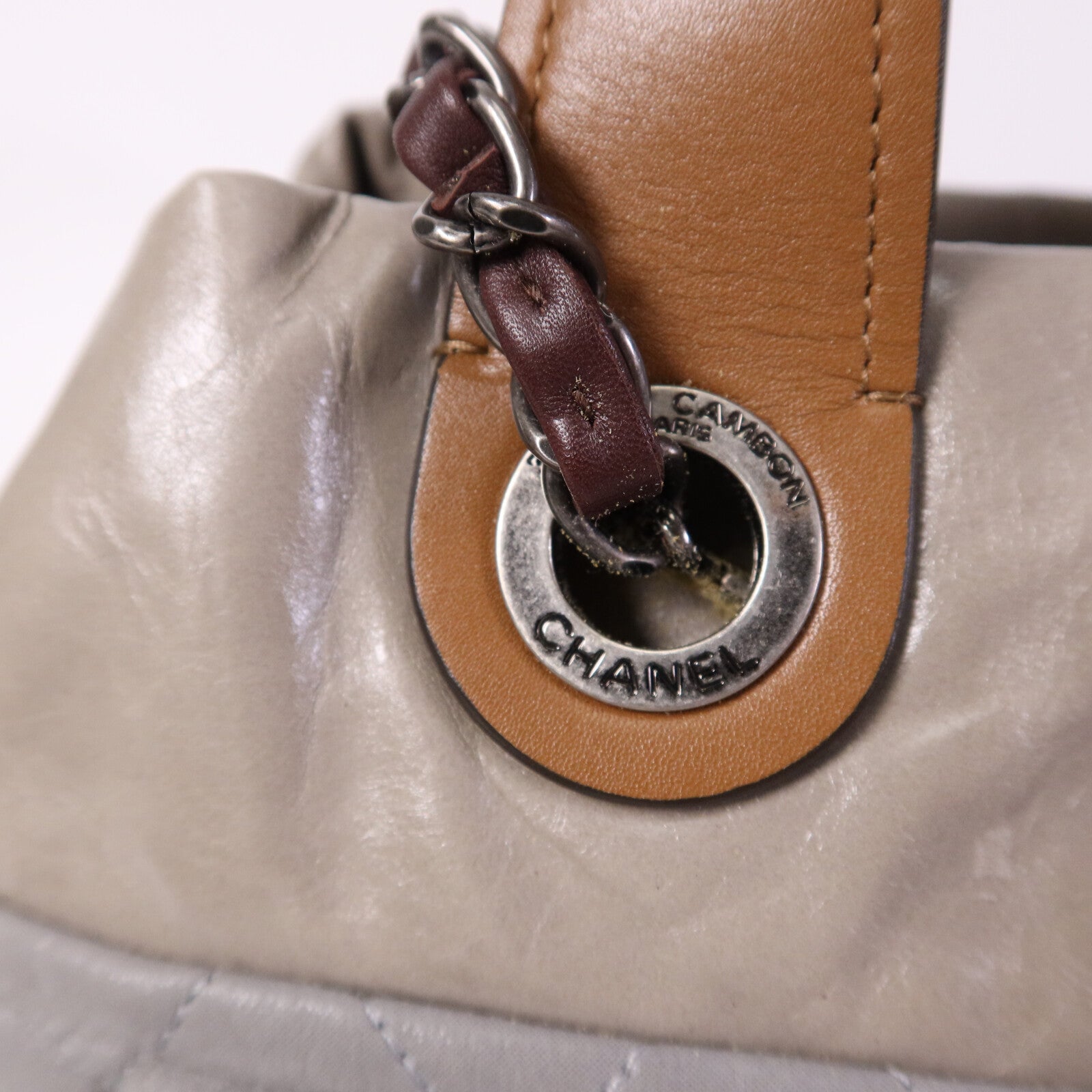 CHANEL 牛皮皮革In The Mix Chain Shoulder Tote銀扣鏈帶手挽肩背兩用袋