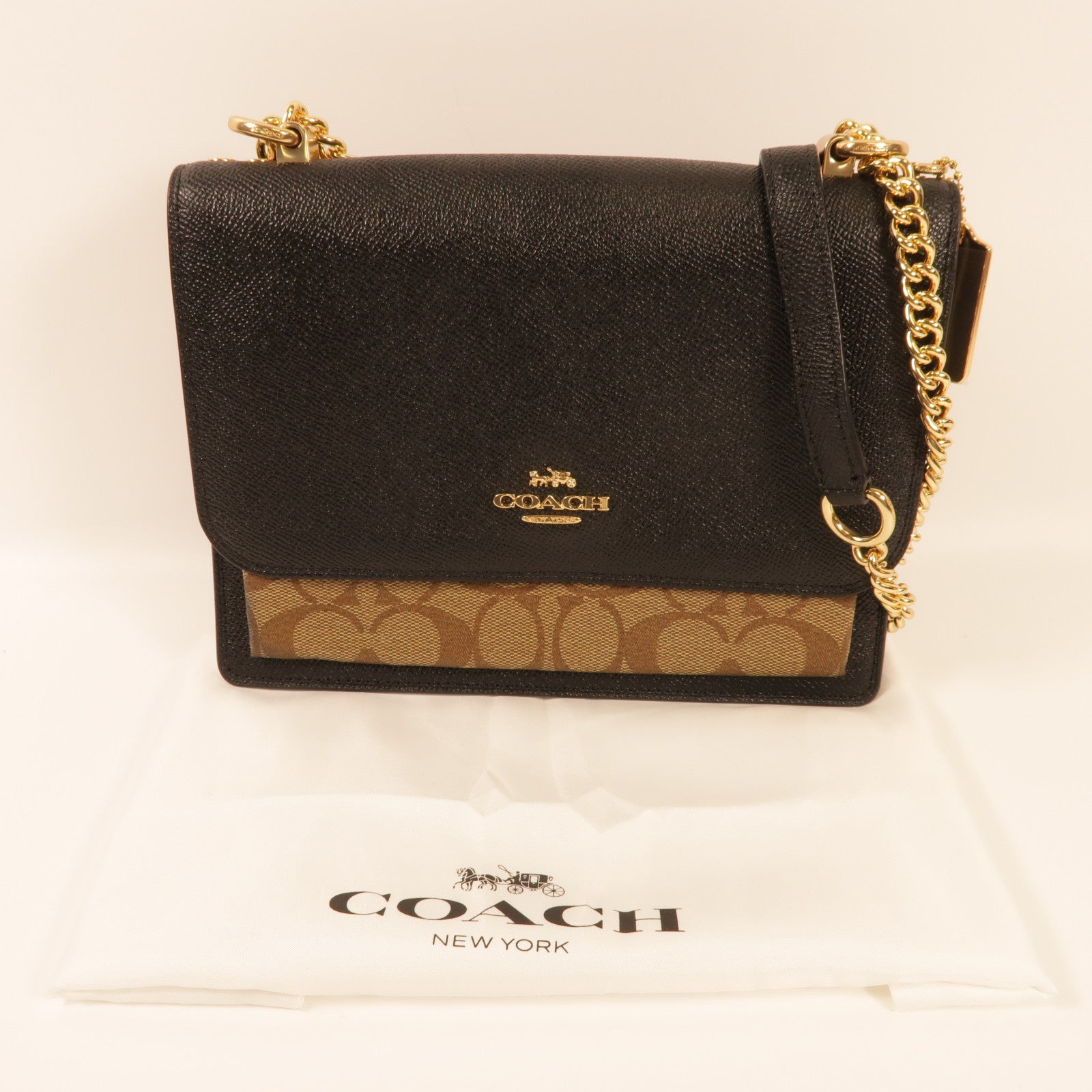 COACH 塗層帆布Chain Shoulder金扣鏈帶肩背袋