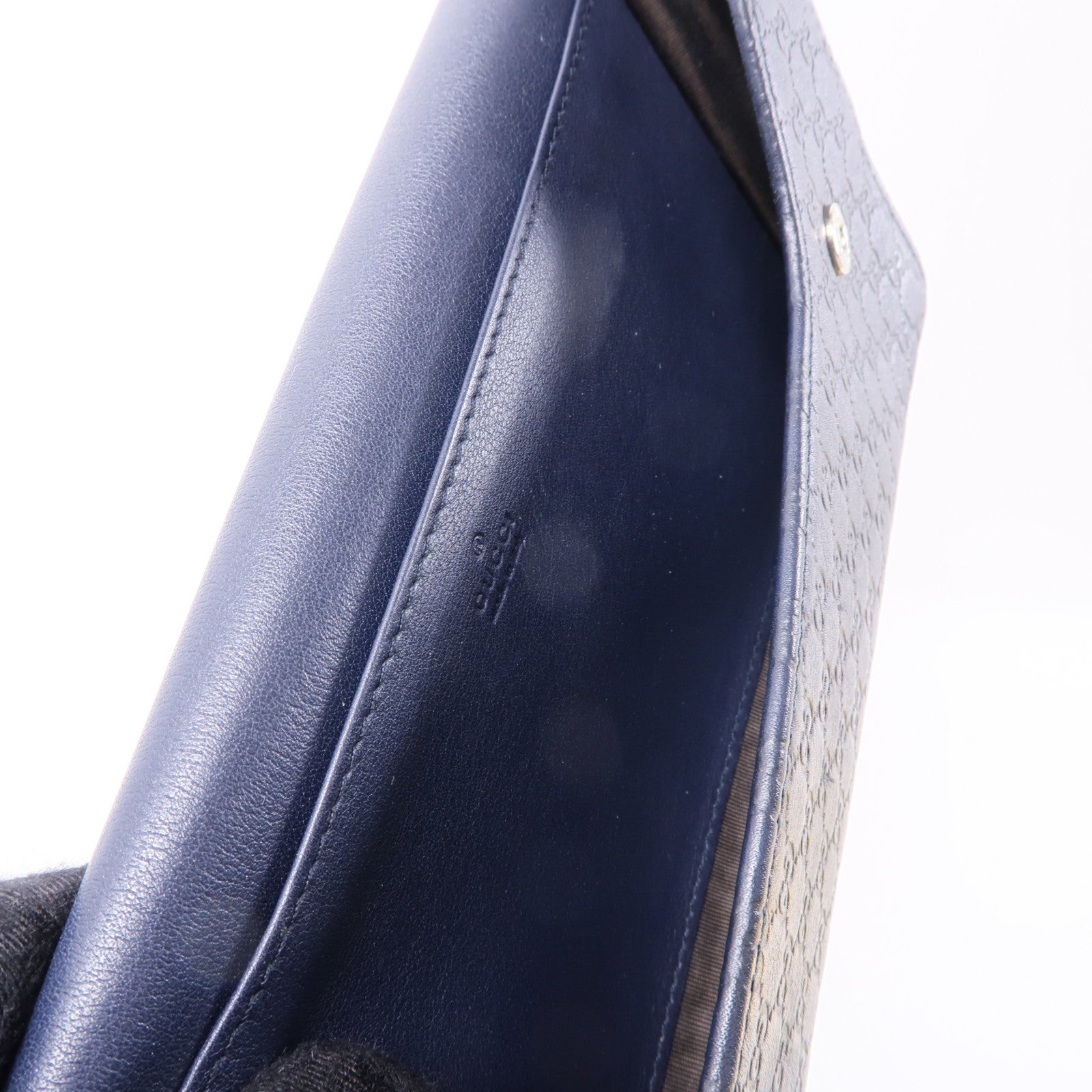 GUCCI 牛皮皮革Travel Wallet銀扣長錢包深藍色