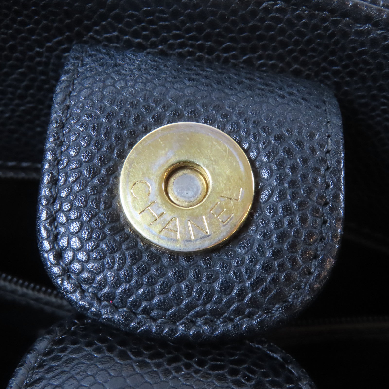 CHANEL 菱格Caviar皮革PST Petite Shopping Tote Bag金扣鏈帶肩背袋黑色