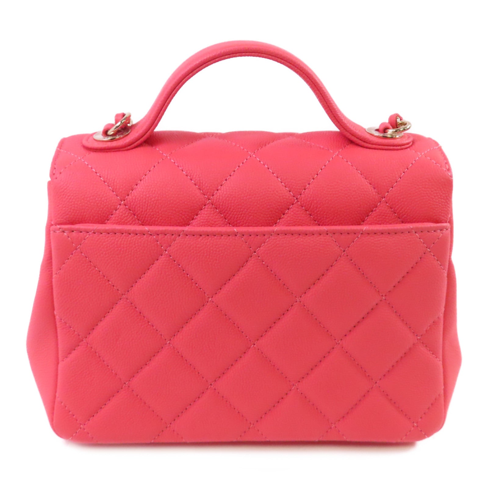 CHANEL 菱格Caviar皮革Affinity 2Way Chain Shoulder Bag金扣鏈帶手挽肩背兩用袋粉紅色