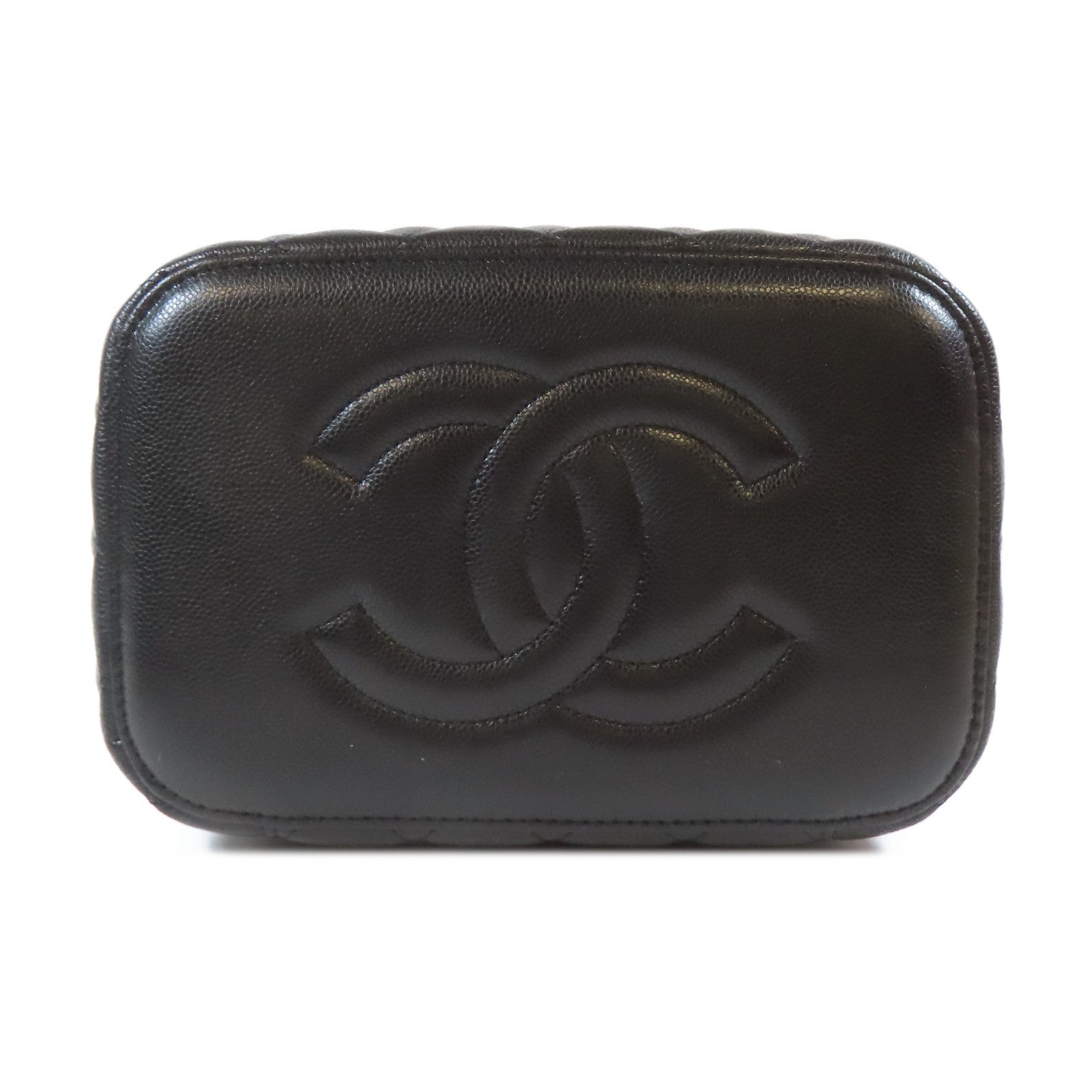 CHANEL 菱格Caviar皮革Vanity Pouch金扣手挽袋黑色