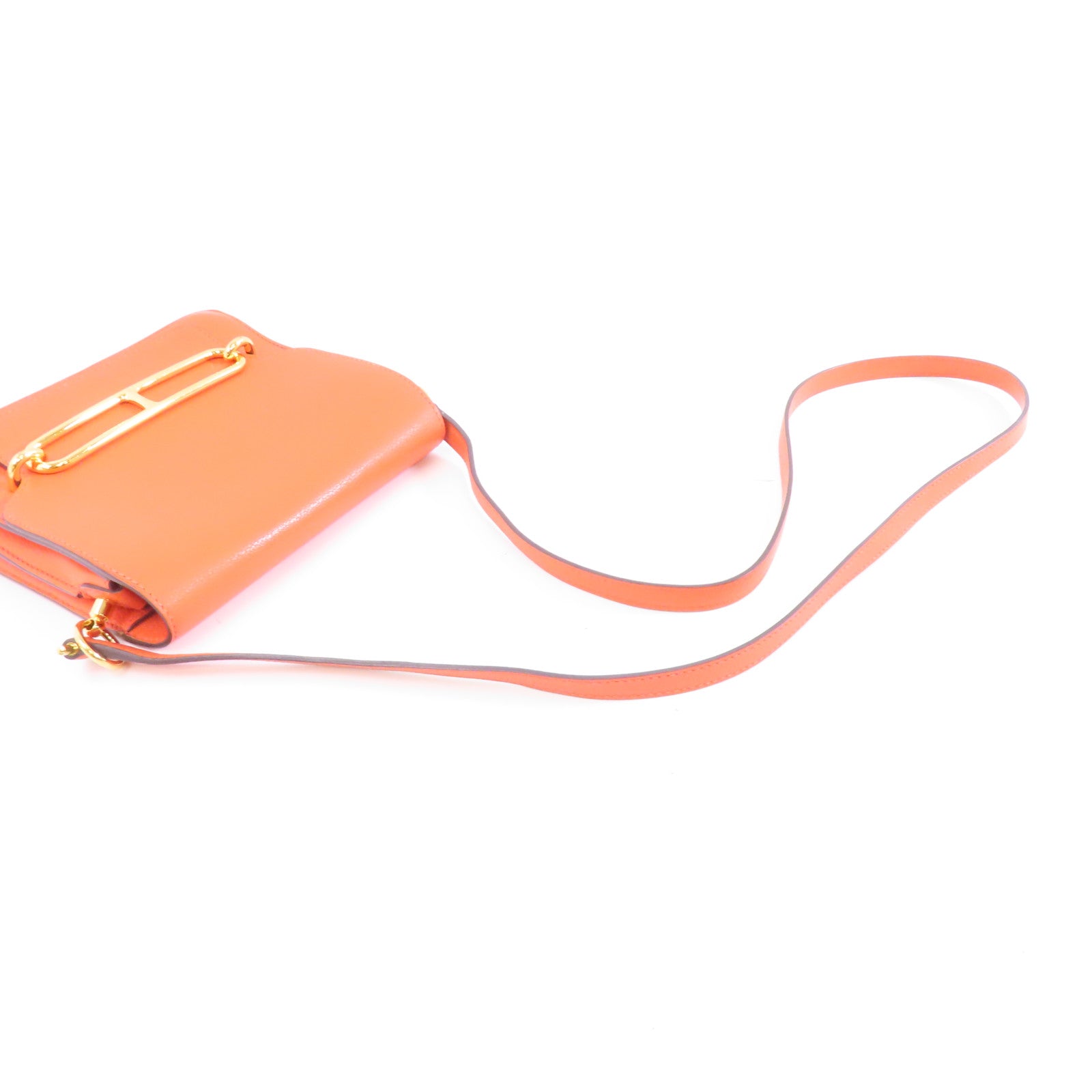 HERMES Evercolor皮革Mini Roulis金扣肩背袋Orange Poppy/橙色