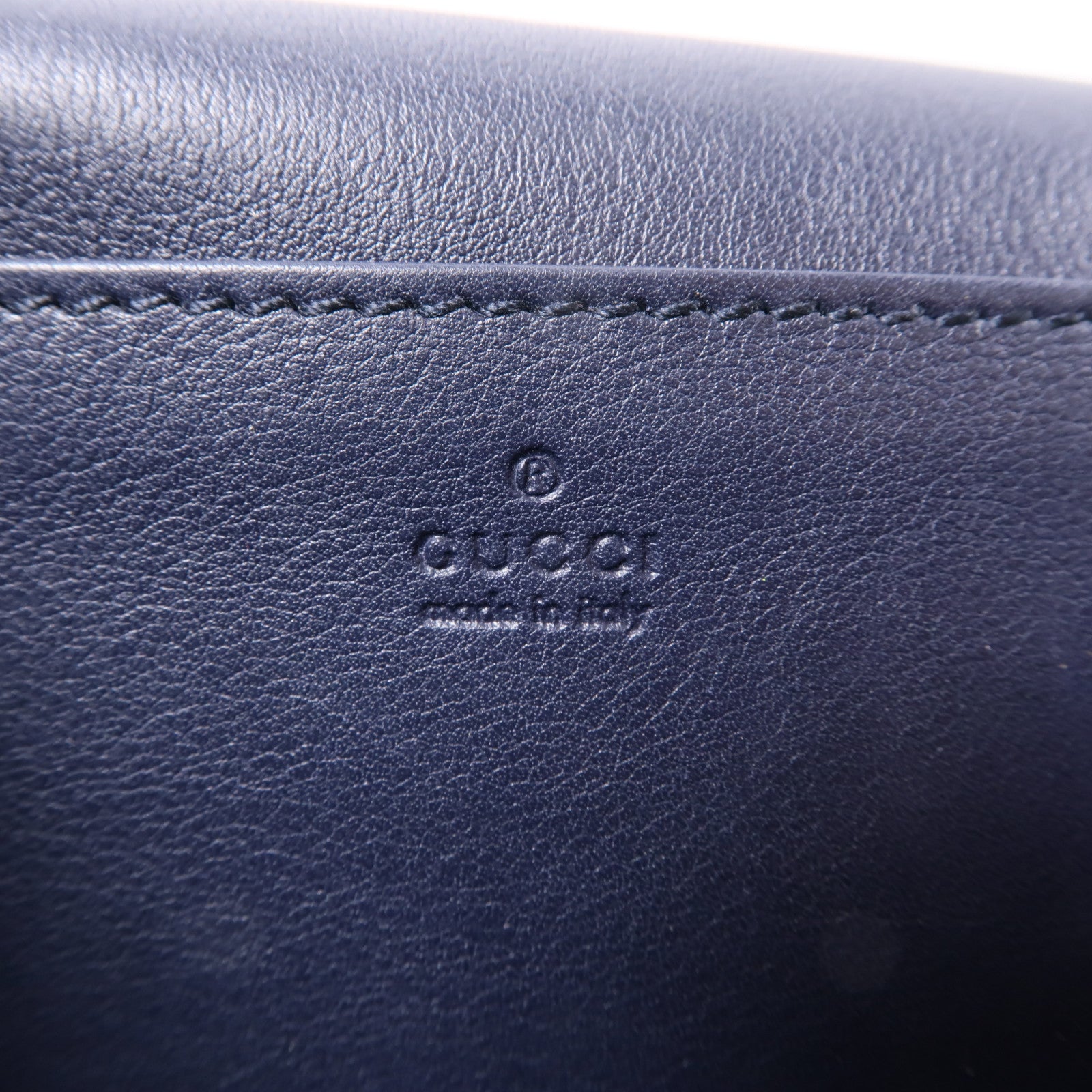 GUCCI 牛皮皮革Travel Wallet銀扣長錢包深藍色