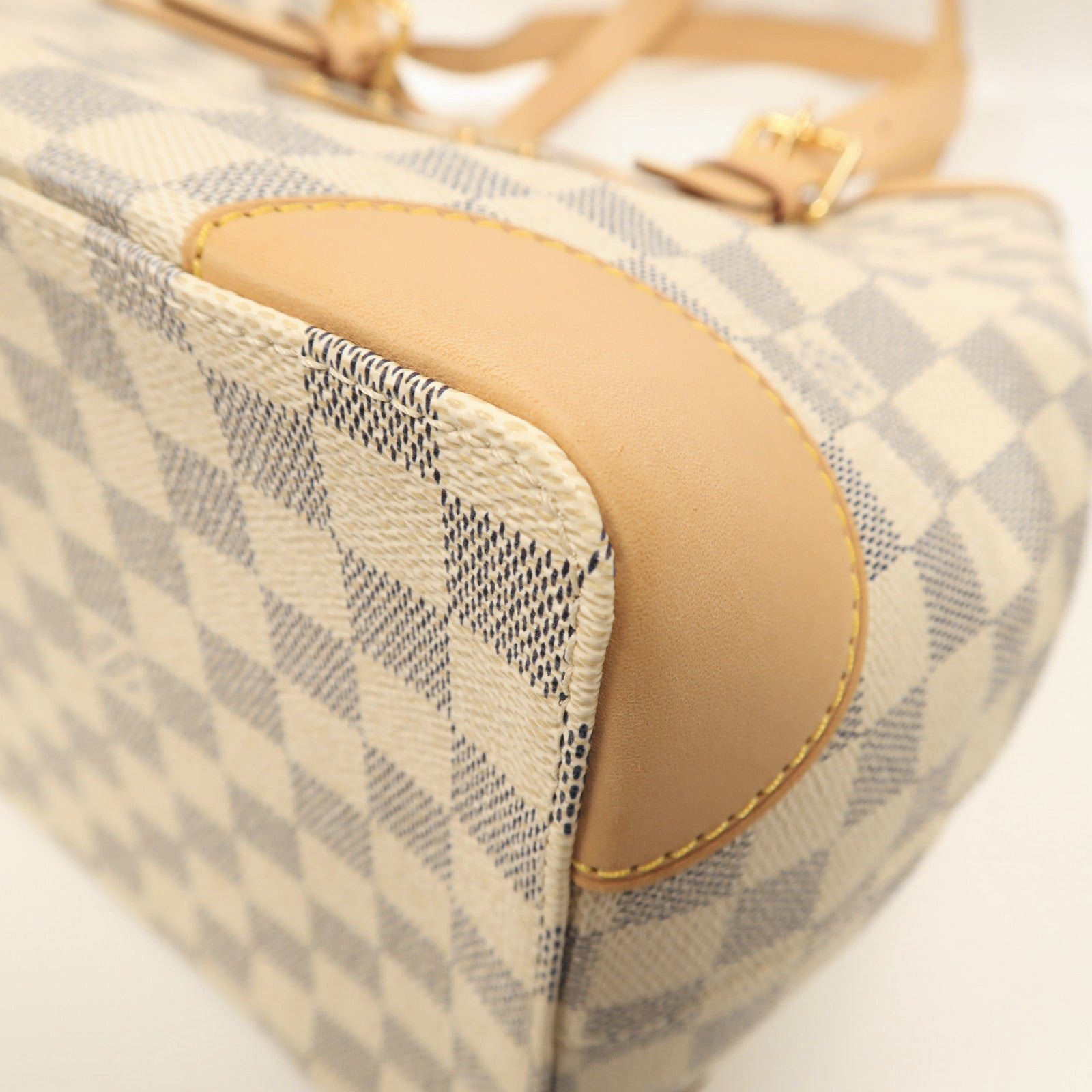 LOUIS VUITTON Damier Azur Hampstead MM金扣手挽袋白色
