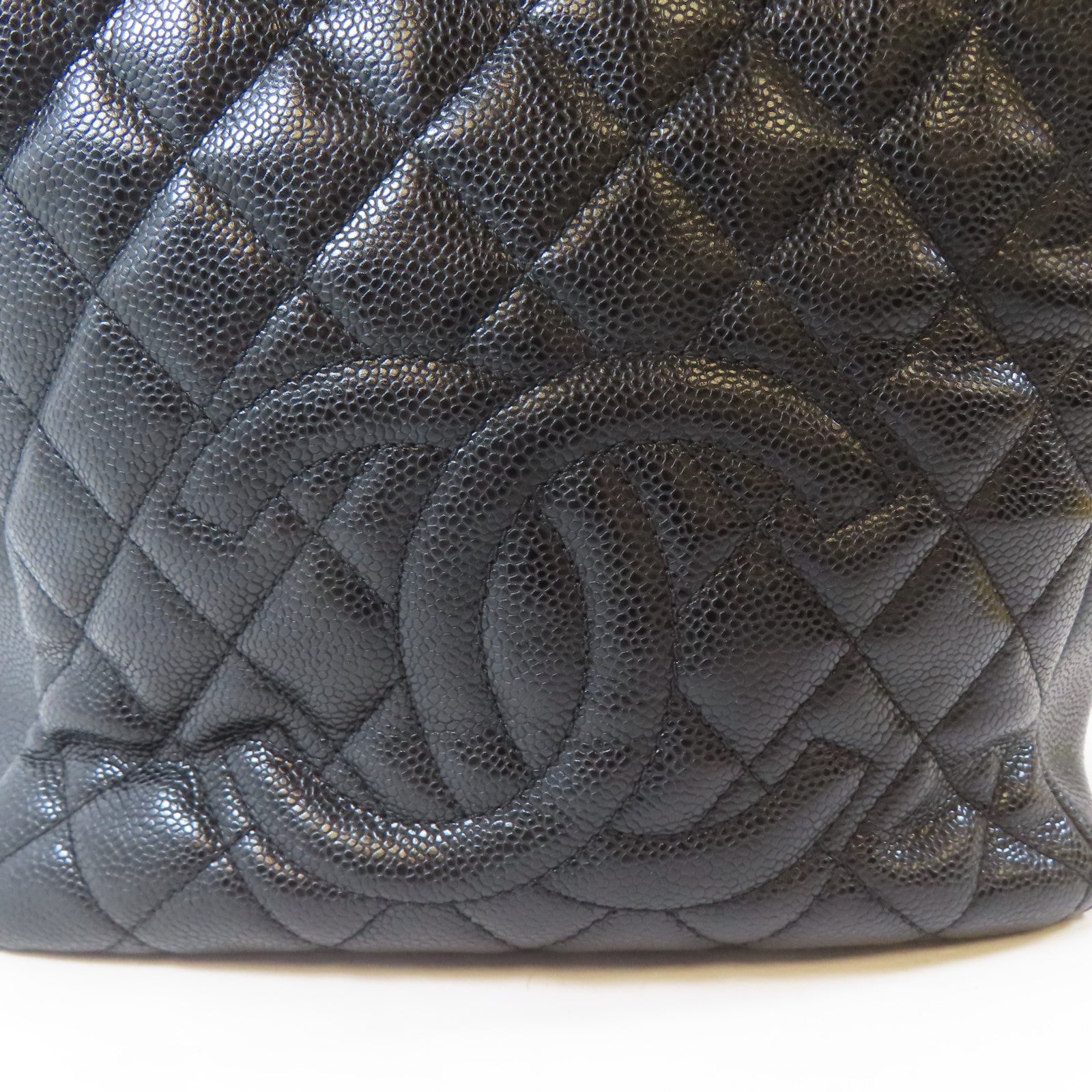 CHANEL 菱格Caviar皮革PST Petite Shopping Tote Bag金扣鏈帶肩背袋黑色