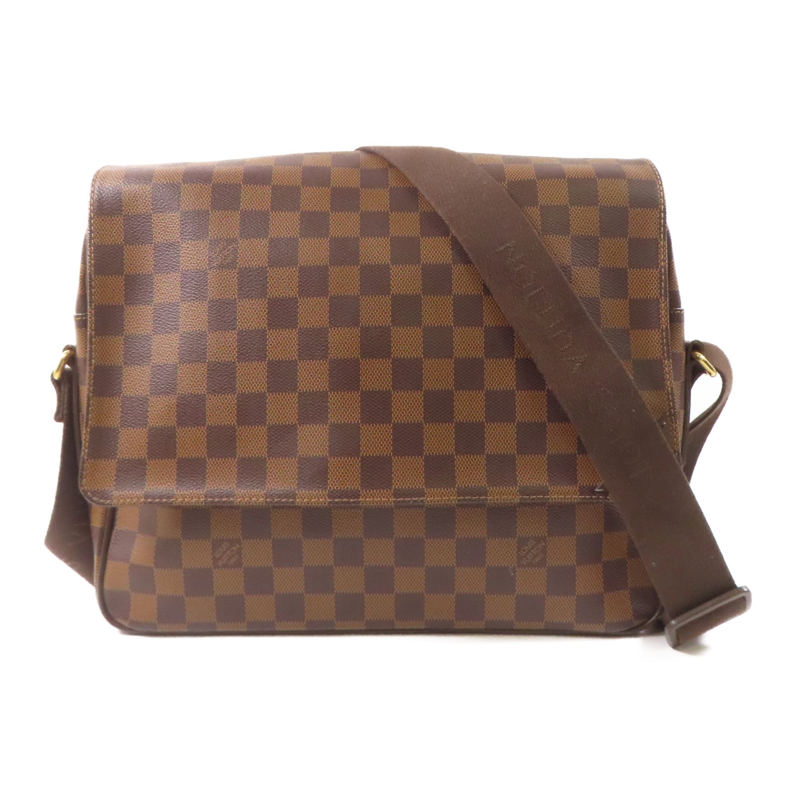 LOUIS VUITTON Damier Shelton MM金扣肩背袋棕色