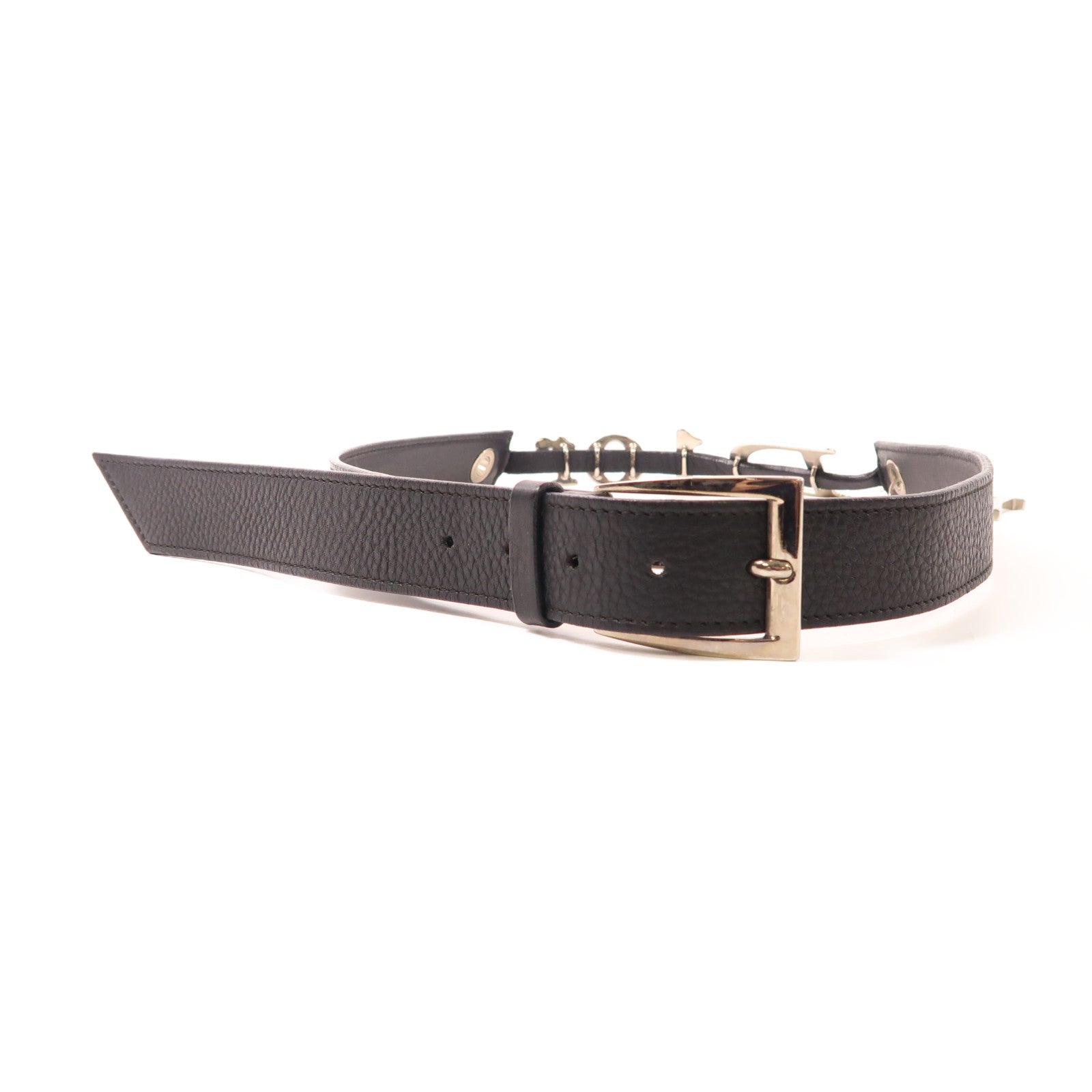 Dior 牛皮皮革Belt銀扣皮帶黑色