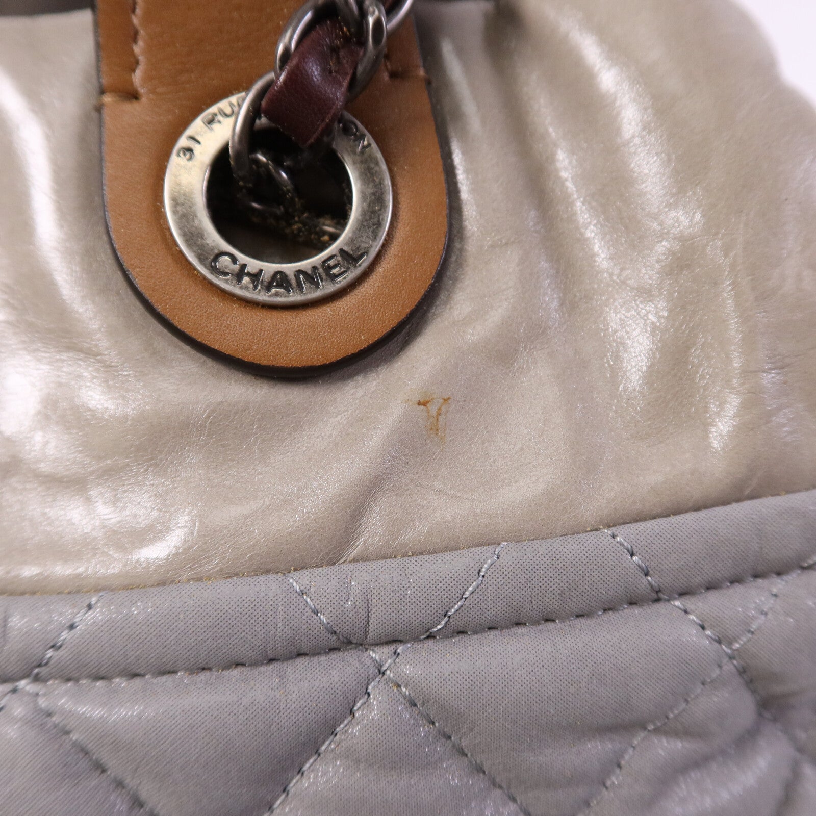 CHANEL 牛皮皮革In The Mix Chain Shoulder Tote銀扣鏈帶手挽肩背兩用袋