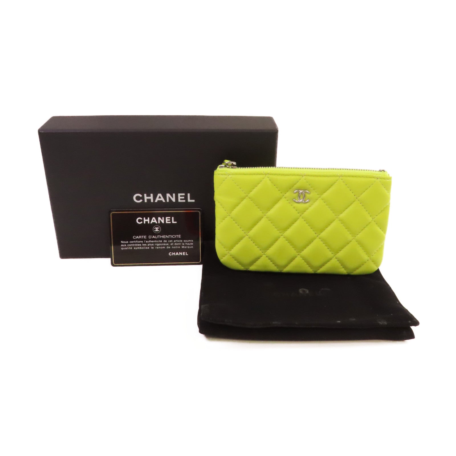 CHANEL 菱格羊皮皮革Mini Pouch金扣手拿包檸檬黃色