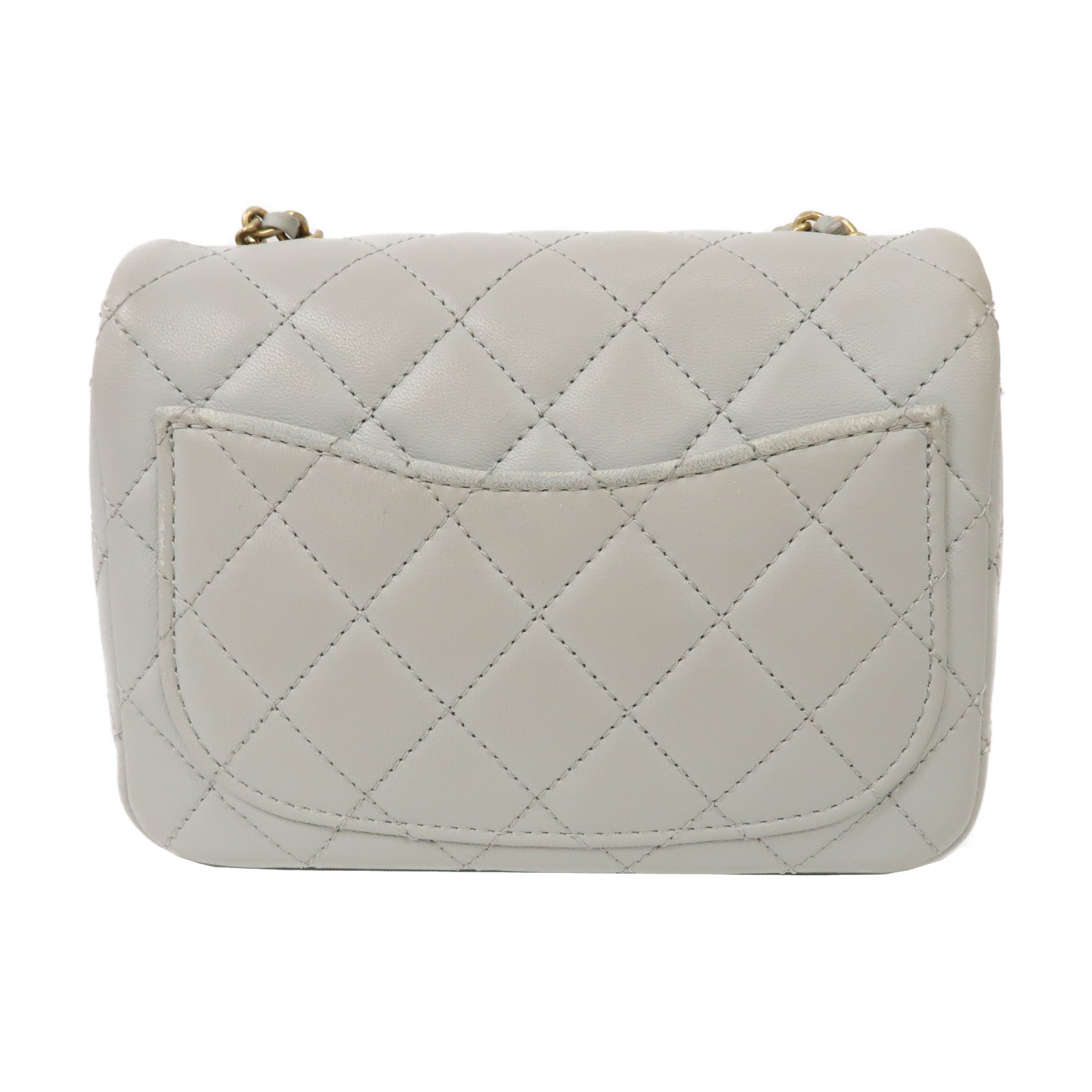 CHANEL 菱格羊皮皮革Gold Ball Mini Flap 17cm金扣鏈帶肩背袋淺灰色