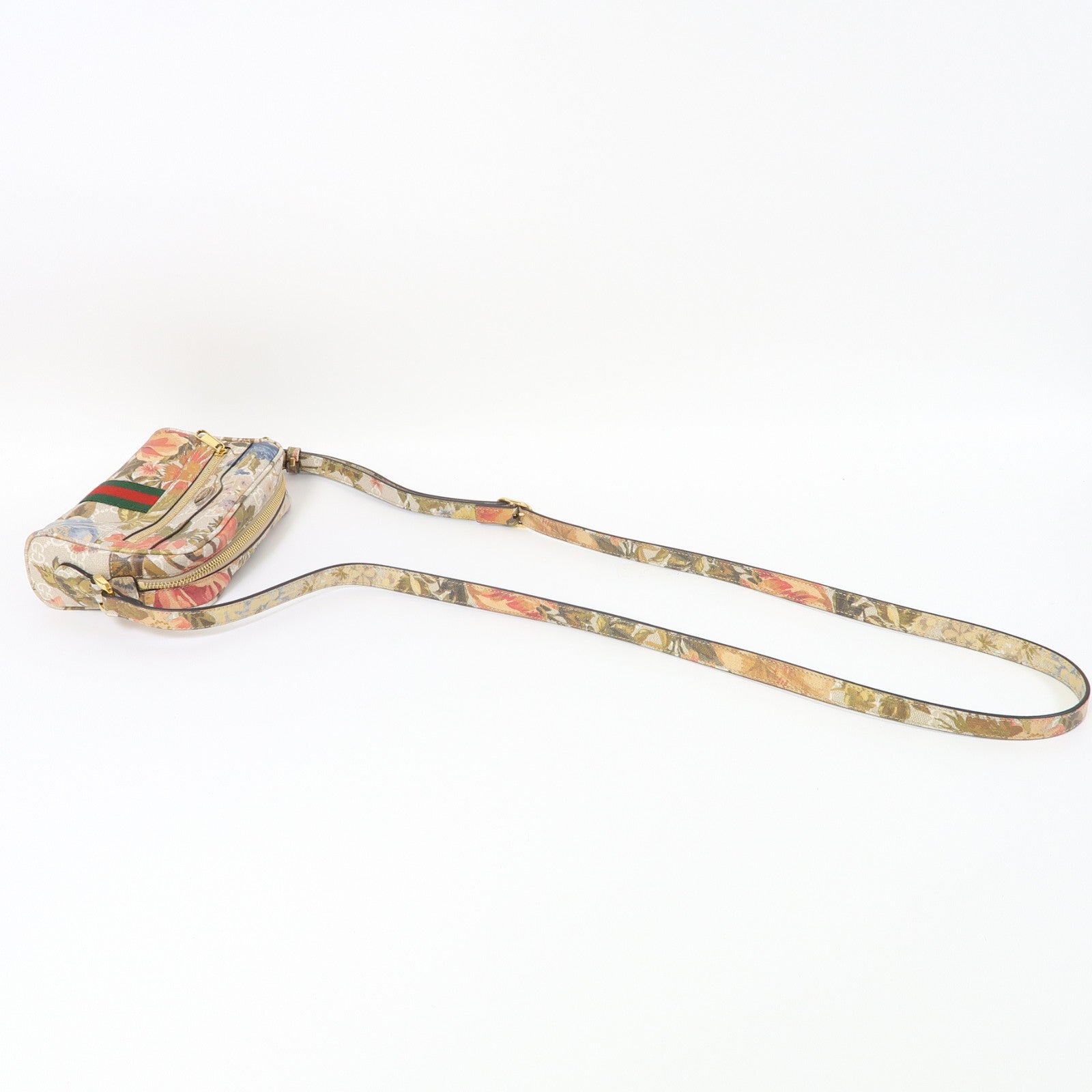 GUCCI 塗層帆布Ophidia金扣肩背袋卡其色